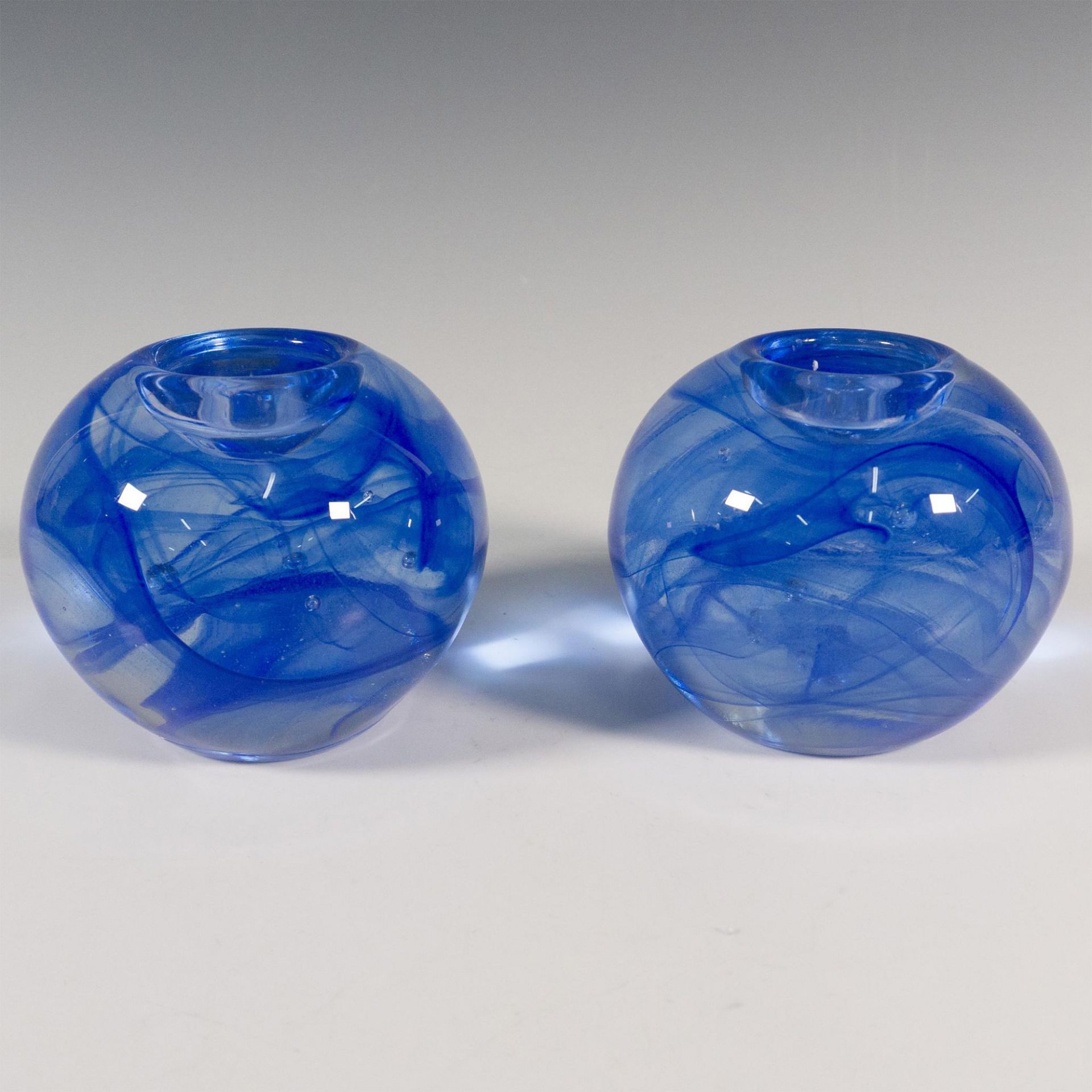 Pair of Kosta Boda Glass Candle Holder, Blue Moon - Bild 2 aus 4