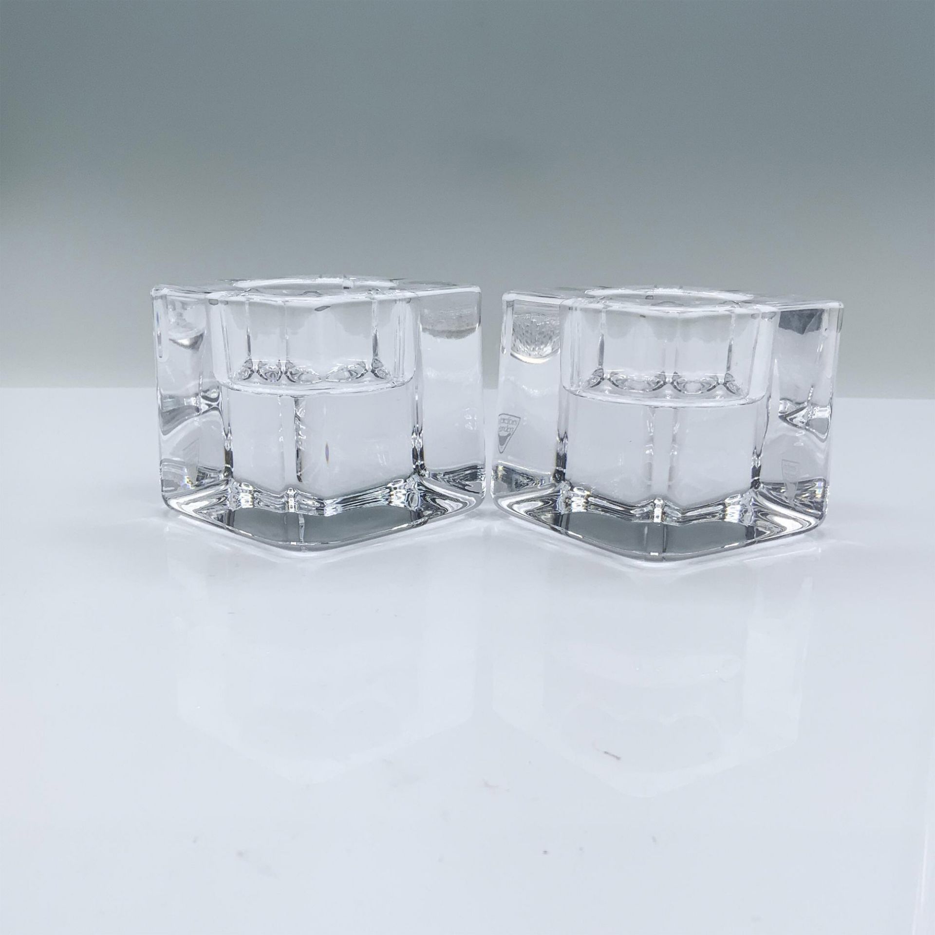 Pair of Orrefors Crystal Ice Cube Candle Holders - Image 2 of 5