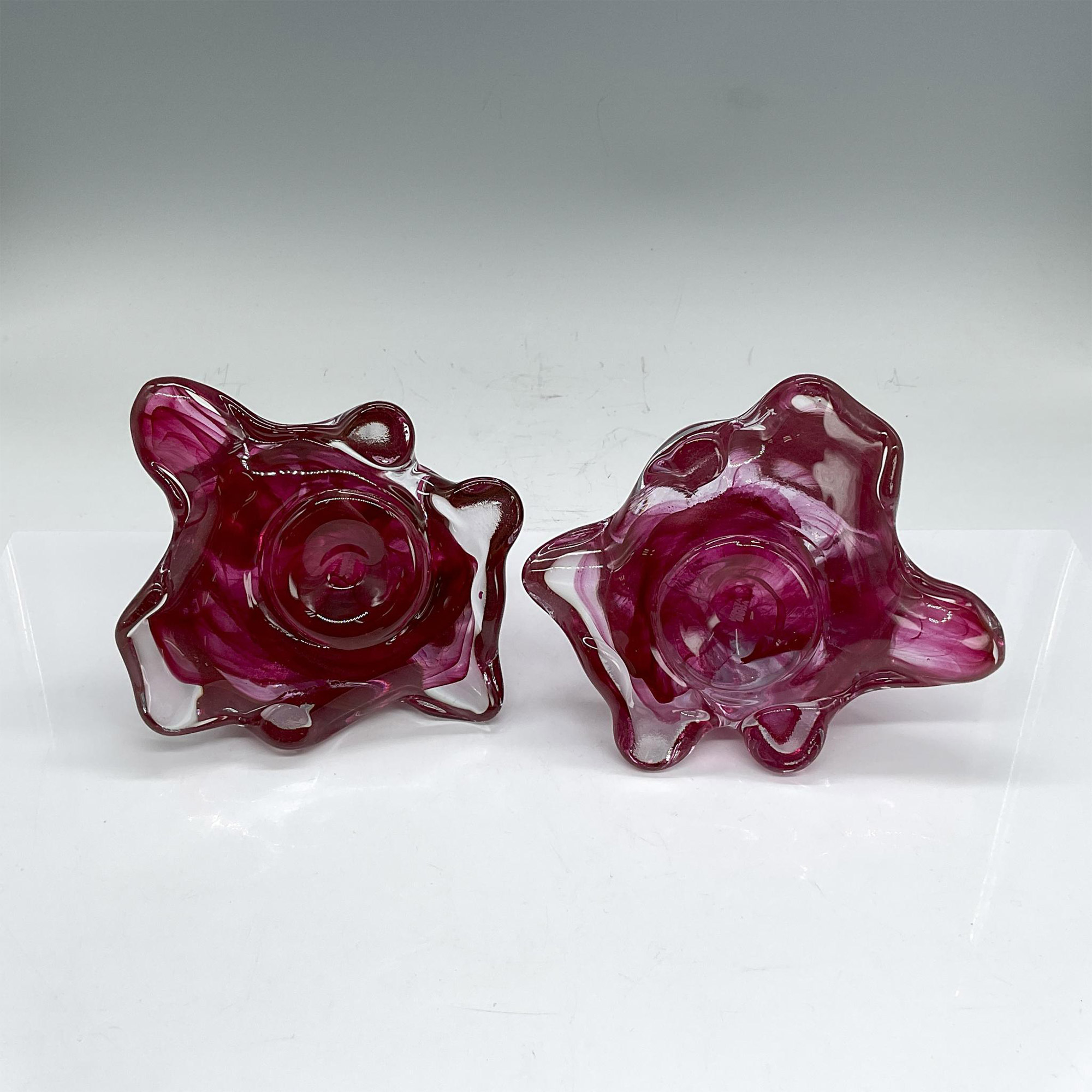 2pc Kosta Boda Glass Candle Holders, Magenta Lava - Image 3 of 3