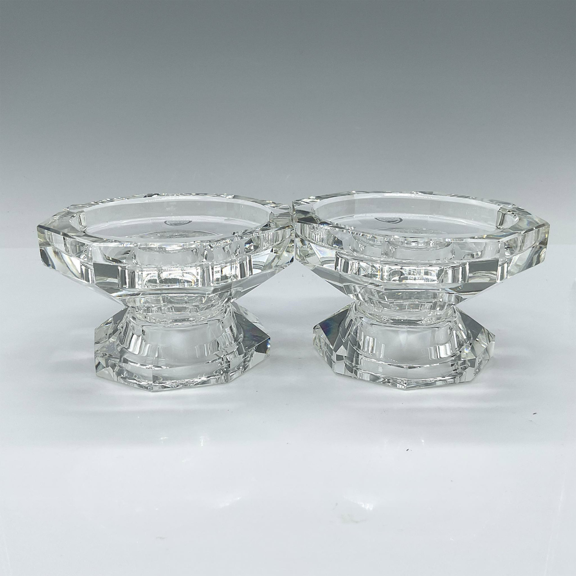2pc Orrefors Crystal Candle Holders, Totem Trio - Image 2 of 4