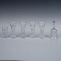 6pc Pressed Glass Vase and Bell Grouping