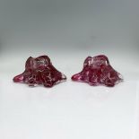 2pc Kosta Boda Glass Candle Holders, Magenta Lava