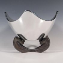 Nambe by Neil Cohen Bowl with Base, Anvil Scroll
