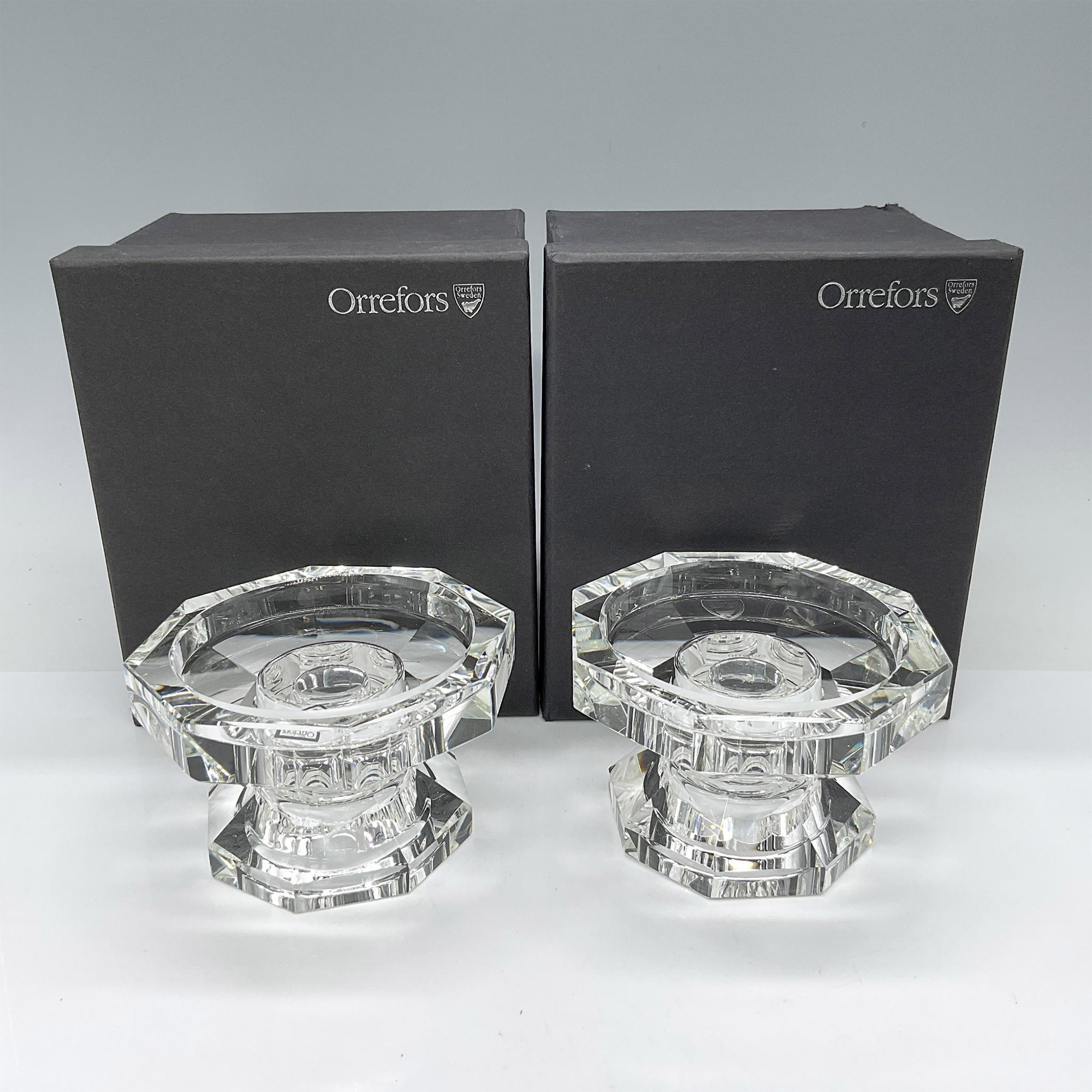 2pc Orrefors Crystal Candle Holders, Totem Trio - Image 4 of 4