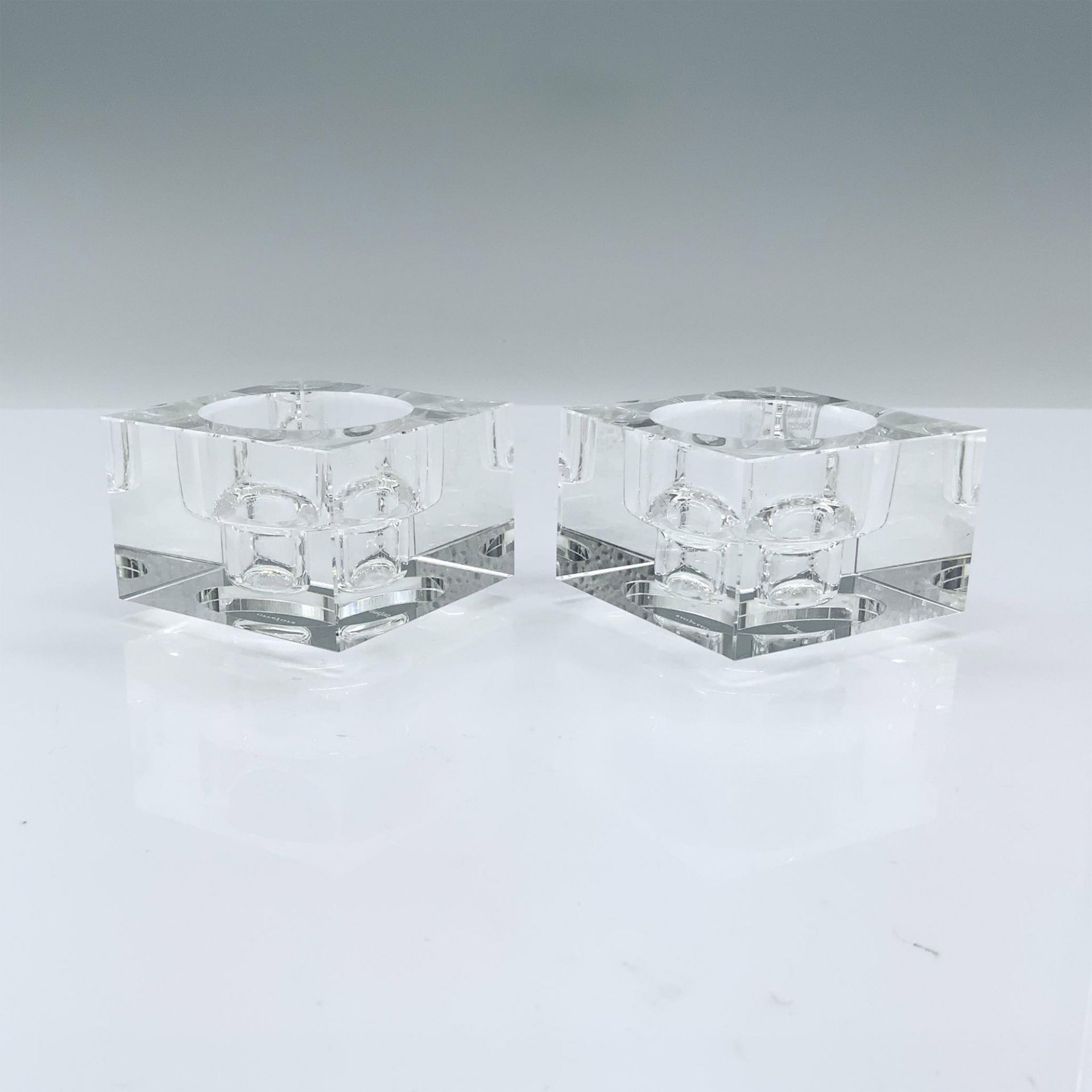 Pair of Orrefors Crystal Totem Balance Candle Holders - Image 2 of 5