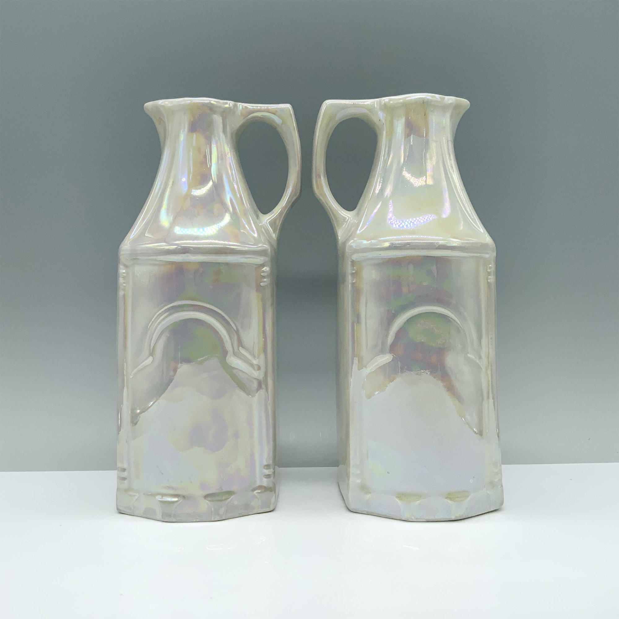 2pc White Block Lusterware Carafes - Image 2 of 3