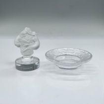 2pc Lalique Crystal Roxane Paperweight + Irene Ring Dish