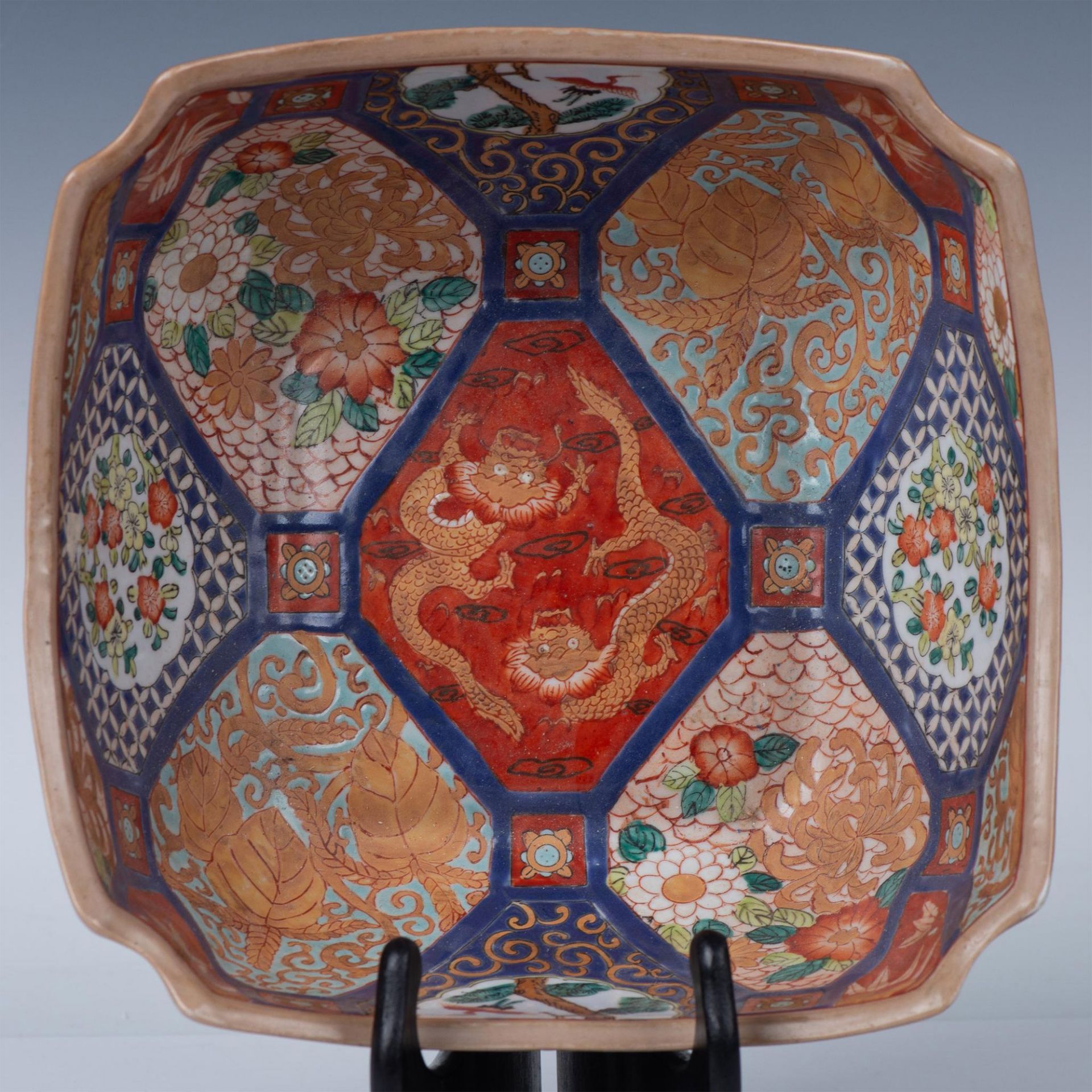 Chinese Ceramic Bowl, Foo Dogs, Cranes, Blue Bird - Bild 3 aus 4