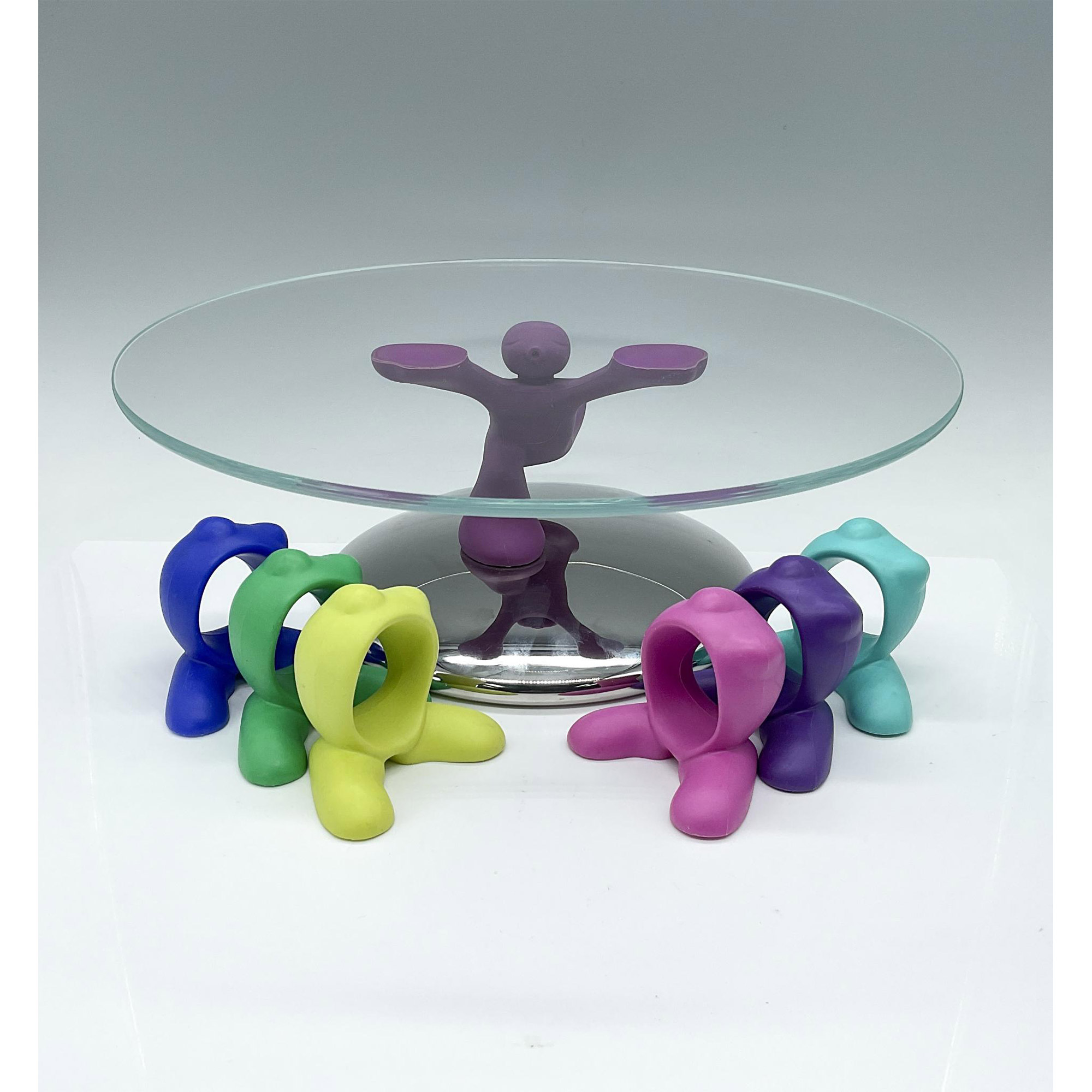 7pc Alessi Colorful Napkin Rings and Cake Stand - Image 4 of 4