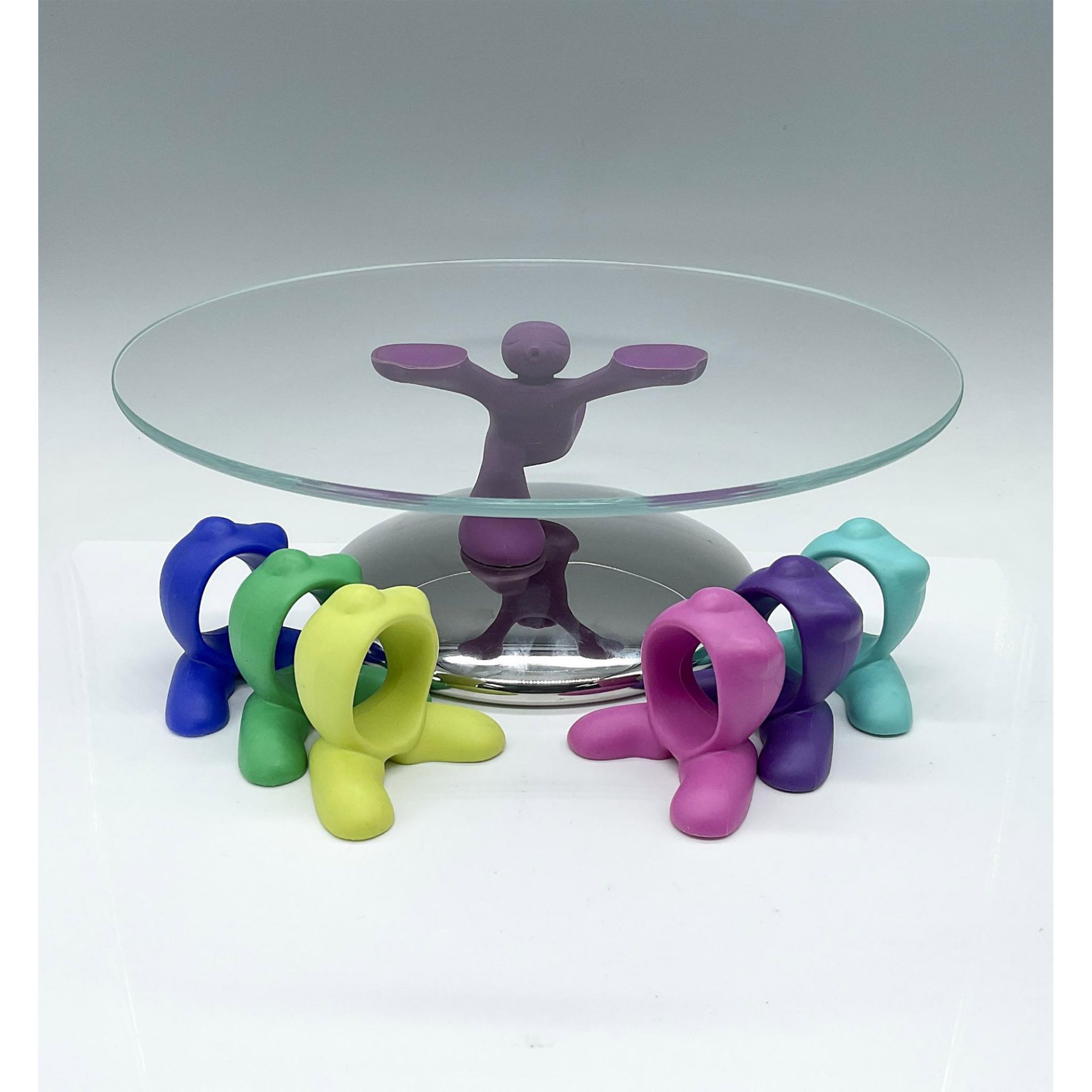 7pc Alessi Colorful Napkin Rings and Cake Stand - Bild 4 aus 4