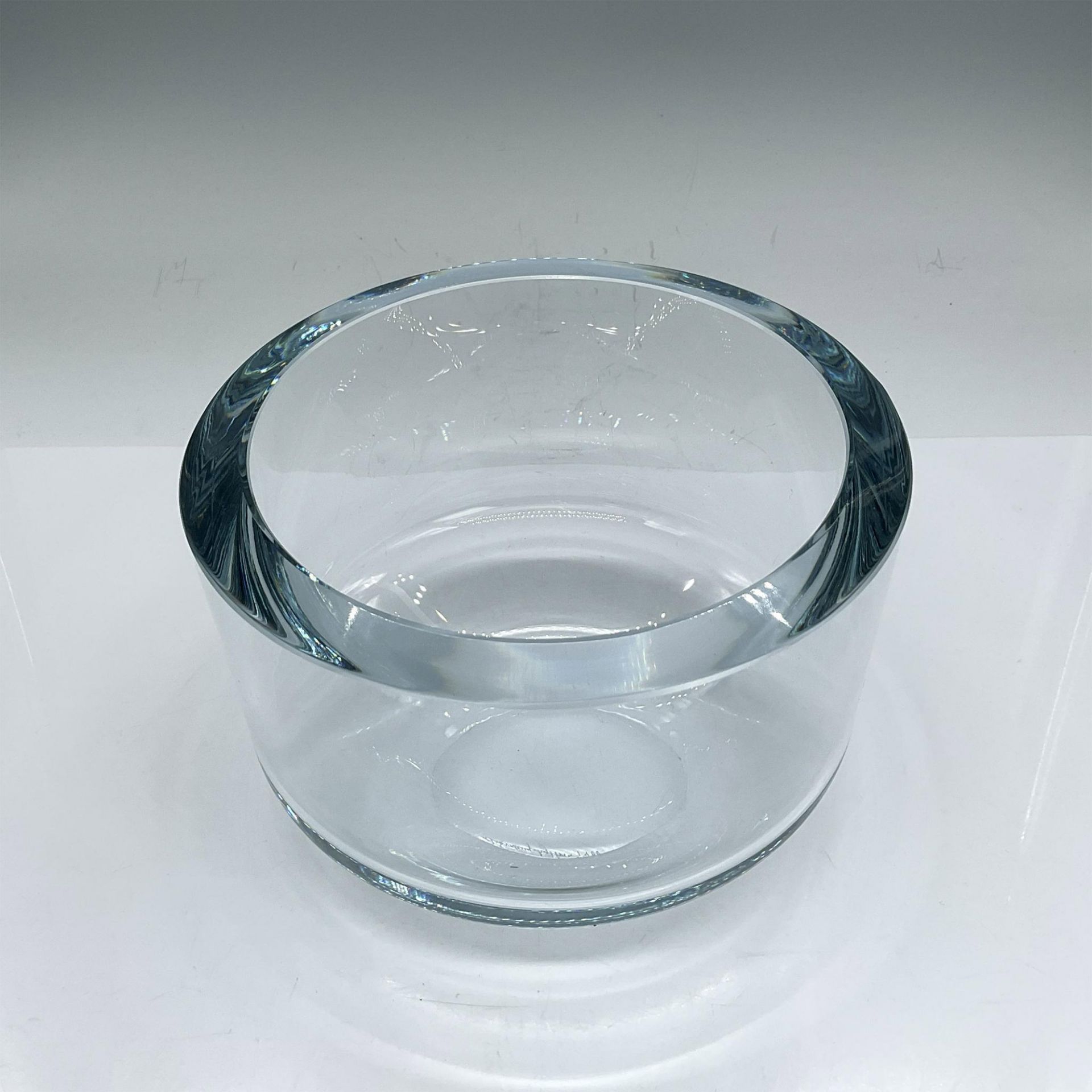 Mid-century Glass Bowl, Hint of Blue, Signed - Image 2 of 4