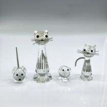 4pc Swarovski Crystal Figurines, Cats, Mouse and Pig