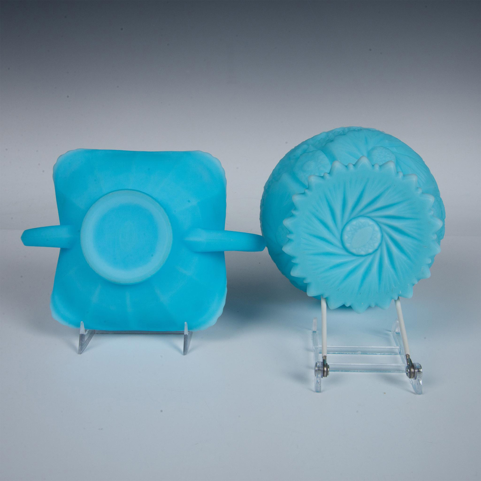 2pc Fenton Blue Satin Glass Serving Dishes - Image 4 of 4