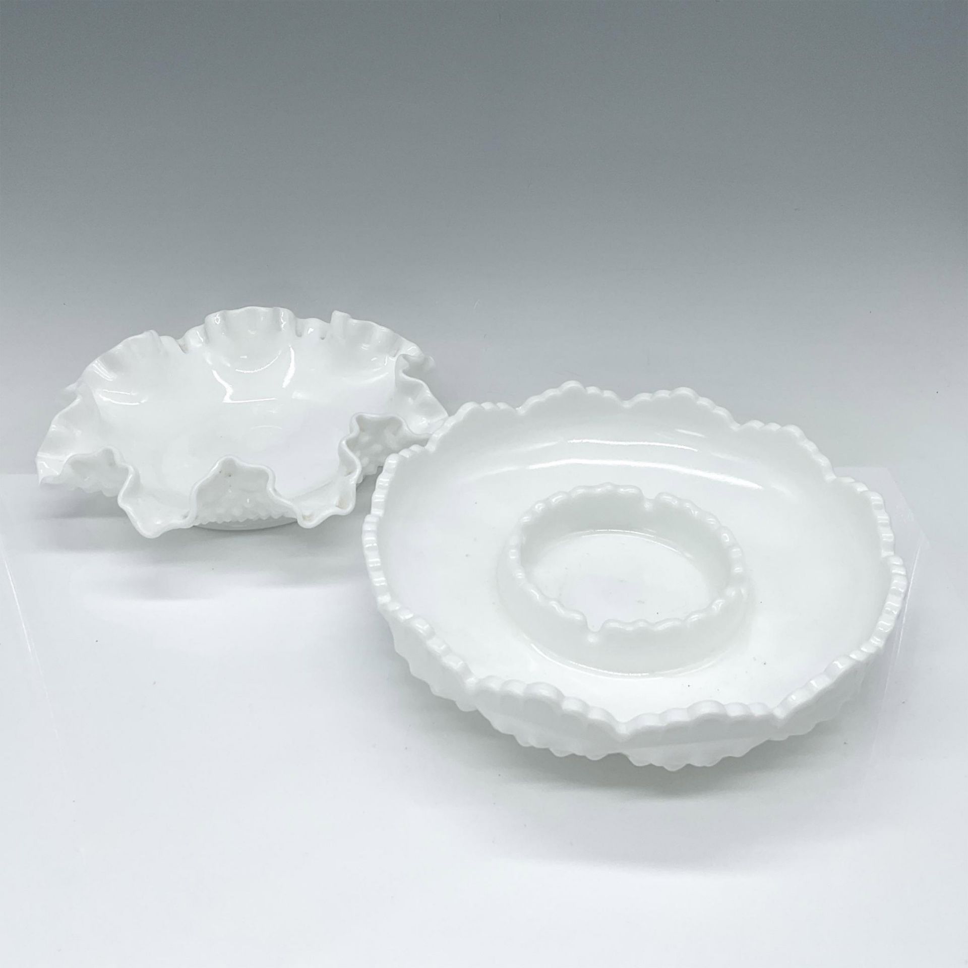 2pc Fenton Hobnail Milk Glass Dishes - Bild 2 aus 4