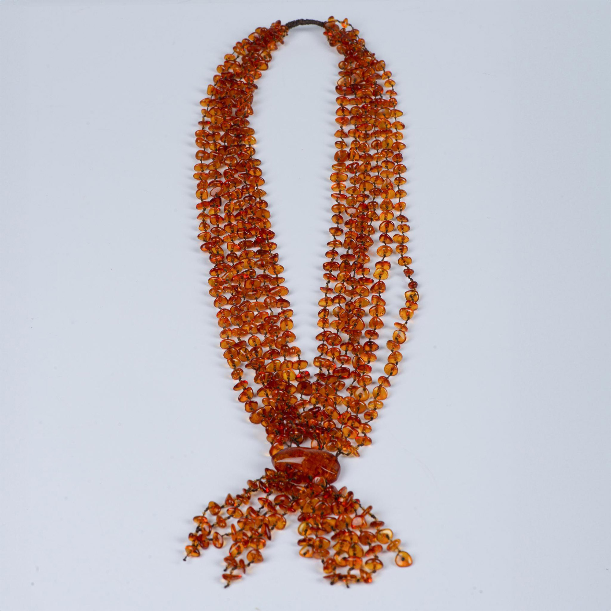 Russian Amber 6 Strand Necklace with Solid Stone Pendant - Image 2 of 4