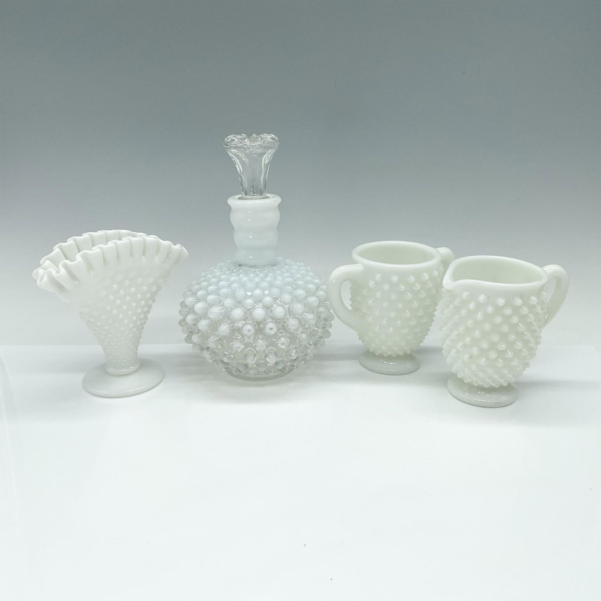 4pc Fenton Hobnail Milk Glass Dish Grouping