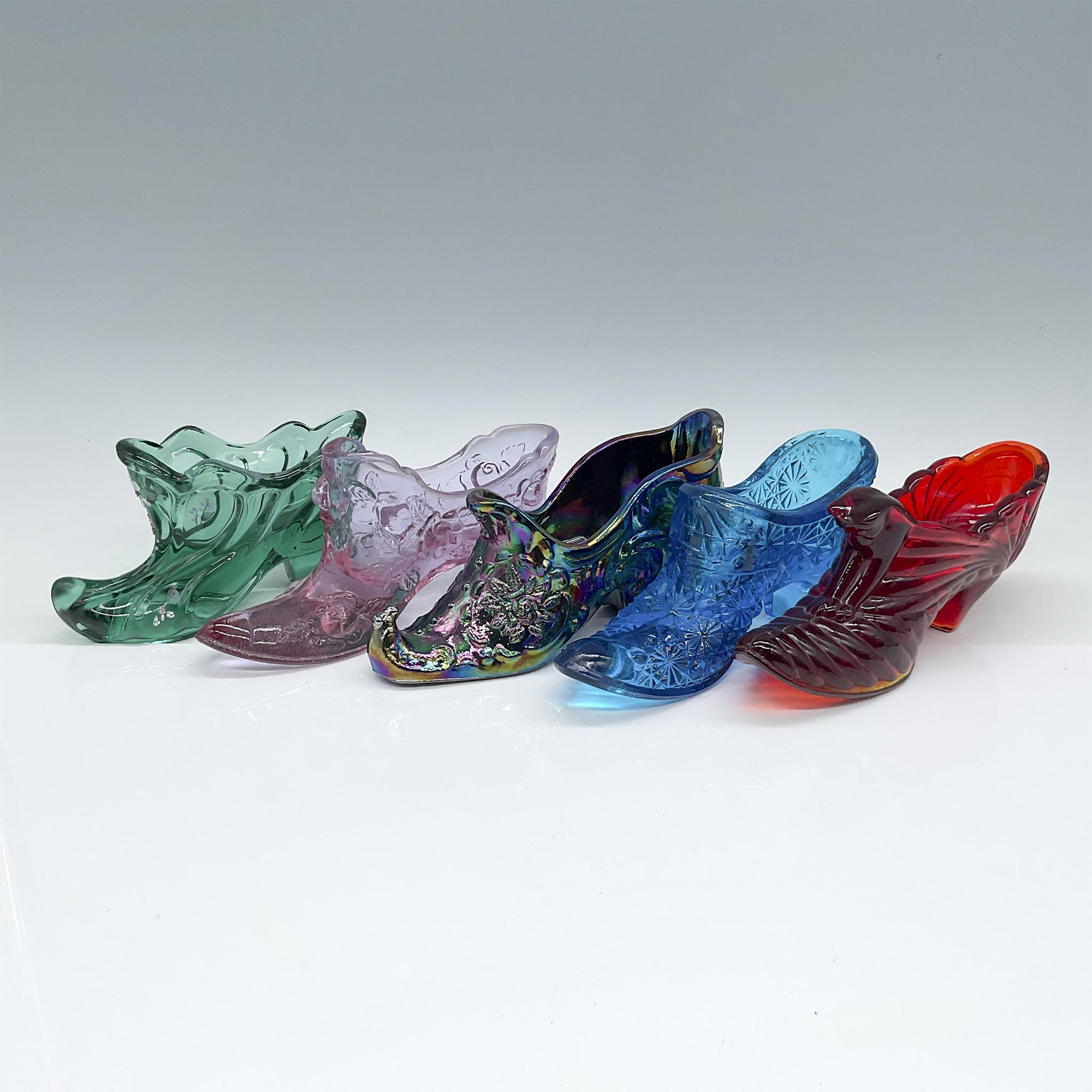5pc Vintage Color Glass Shoes/Slippers, Fenton and Mosser - Image 2 of 4