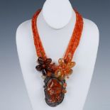 Carnelian and Amber, Sterling Pendant Necklace