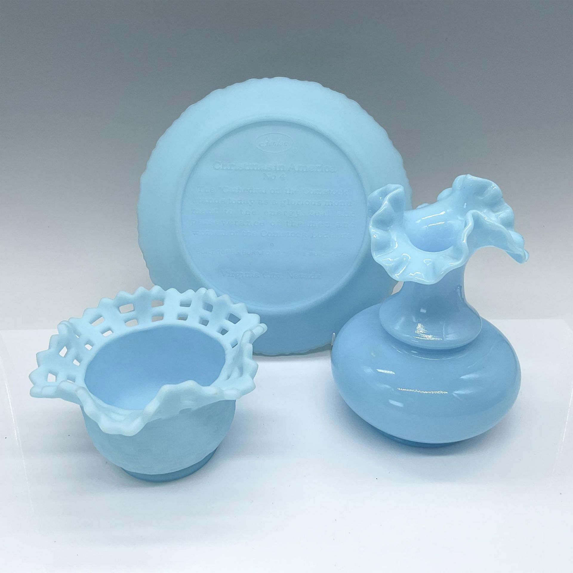 3pc Fenton Blue Glass Dishes - Bild 2 aus 3