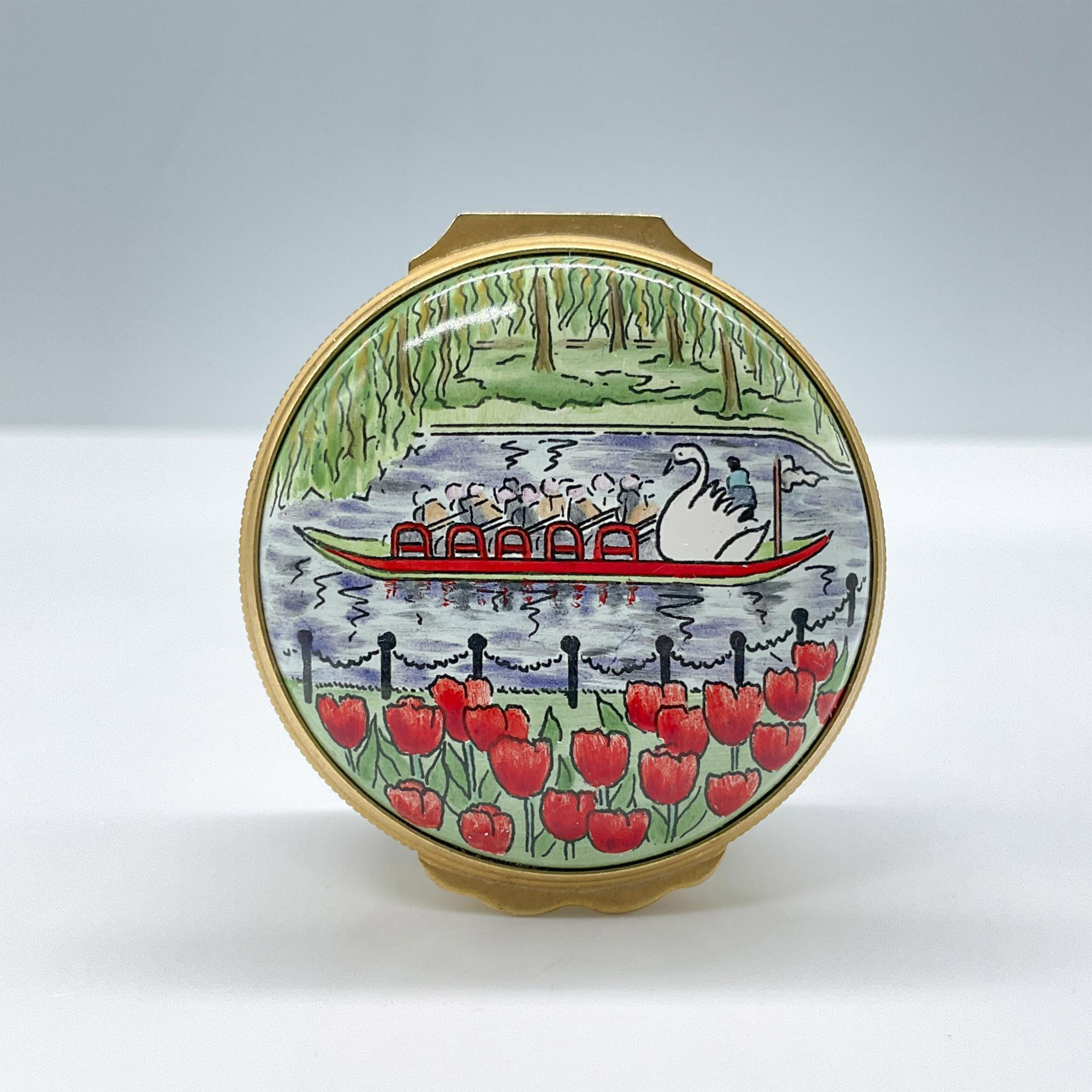 Halcyon Days Enamel Treasure Box, Enamels Boston Swan Boat - Image 2 of 4