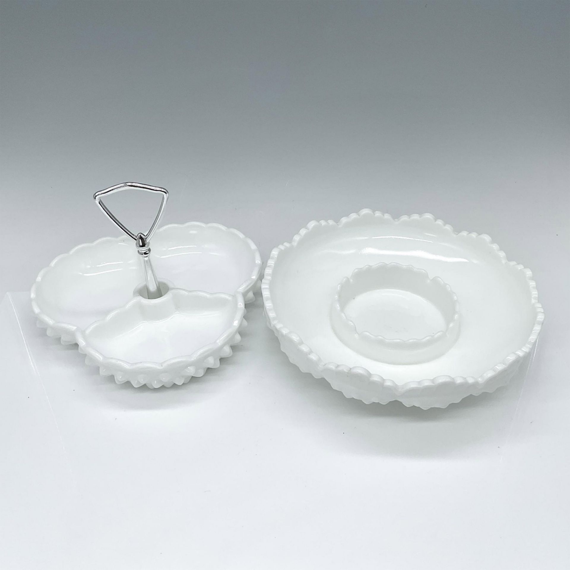 2pc Fenton Hobnail Milk Glass Serving Dishes - Image 3 of 4