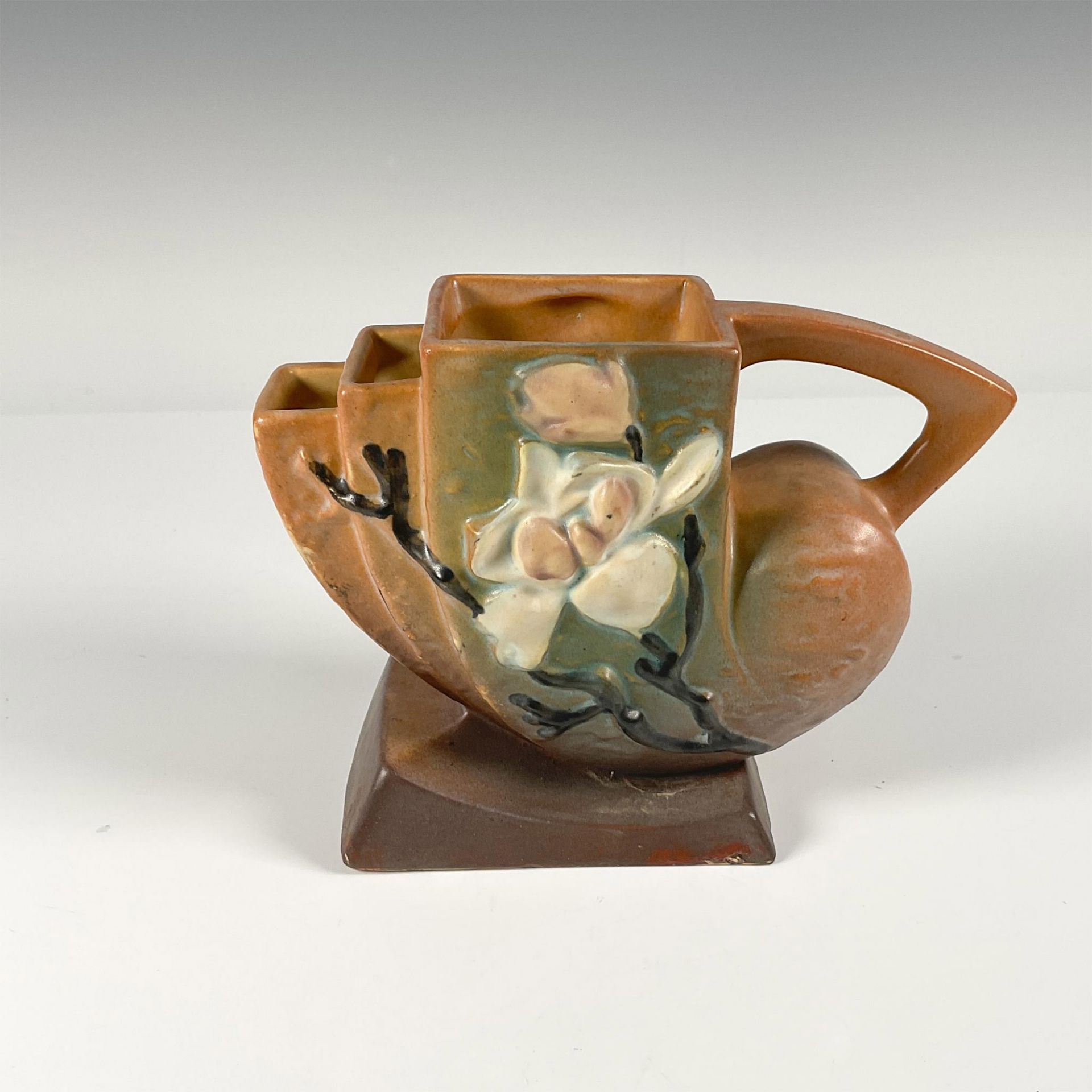 Roseville Pottery, Brown Magnolia Cornucopia Vase 182 - Image 2 of 3