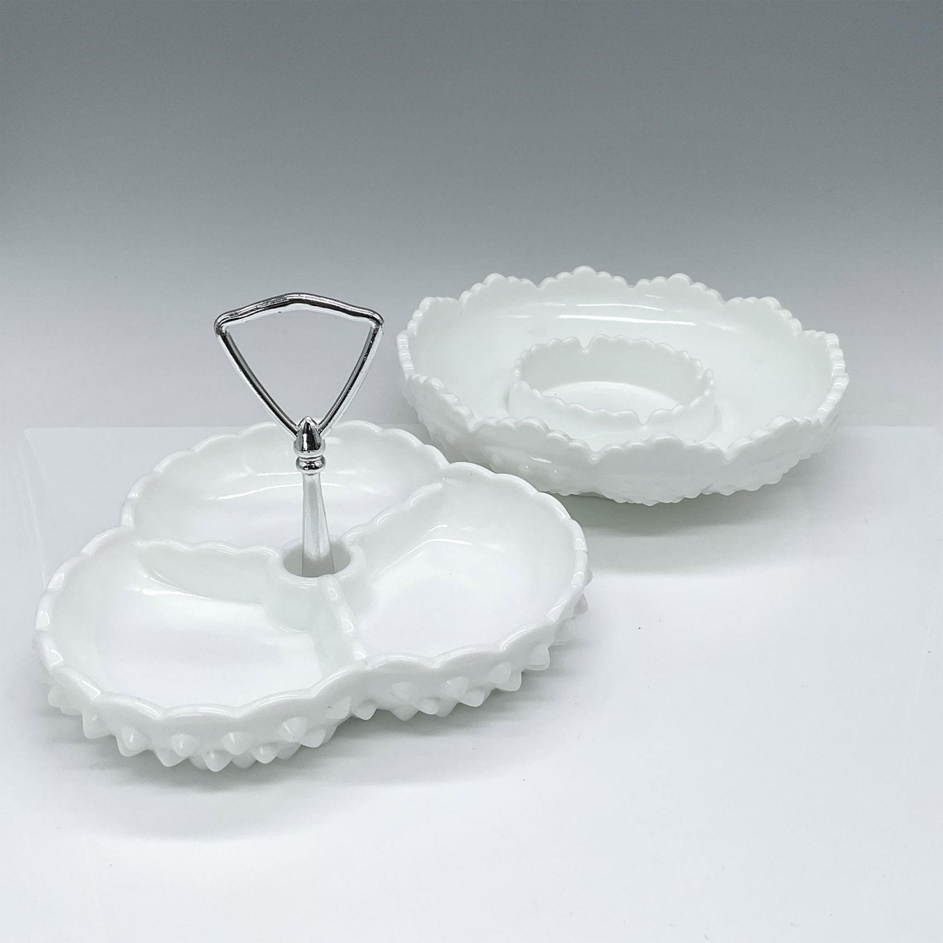 2pc Fenton Hobnail Milk Glass Serving Dishes - Image 2 of 4