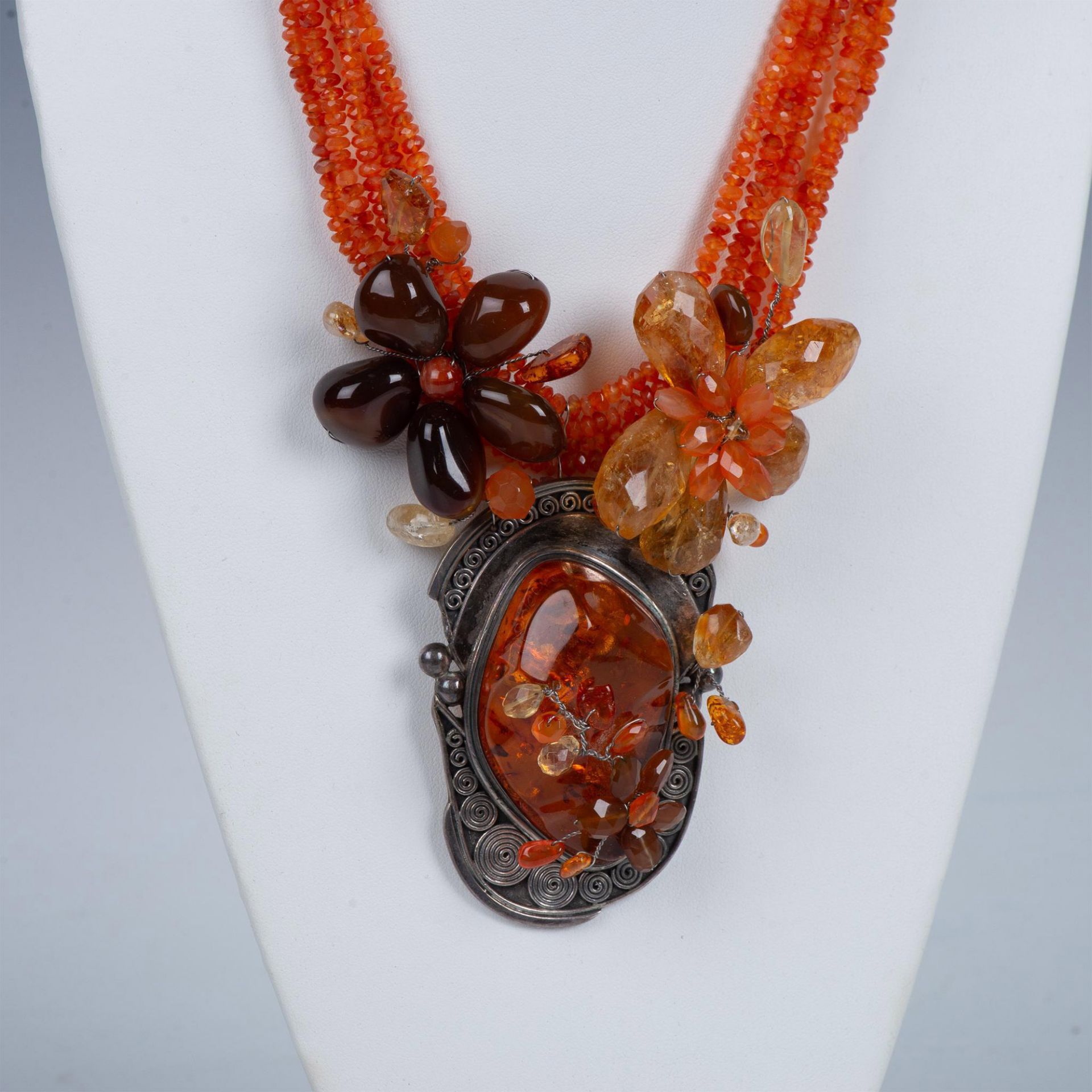 Carnelian and Amber, Sterling Pendant Necklace - Bild 2 aus 6