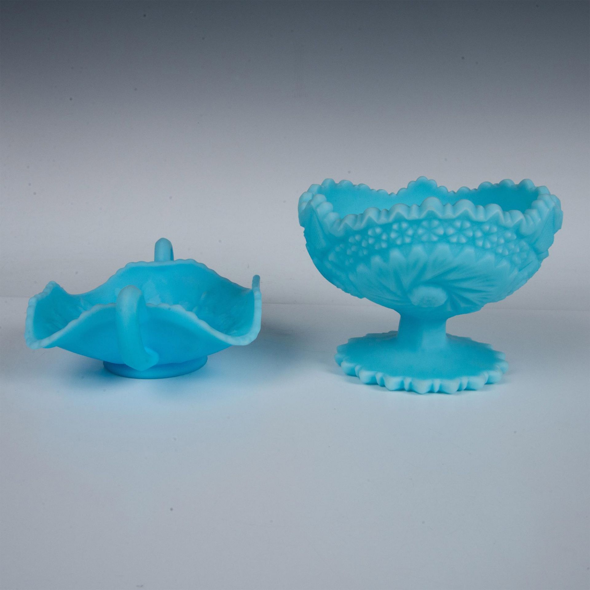 2pc Fenton Blue Satin Glass Serving Dishes - Image 2 of 4