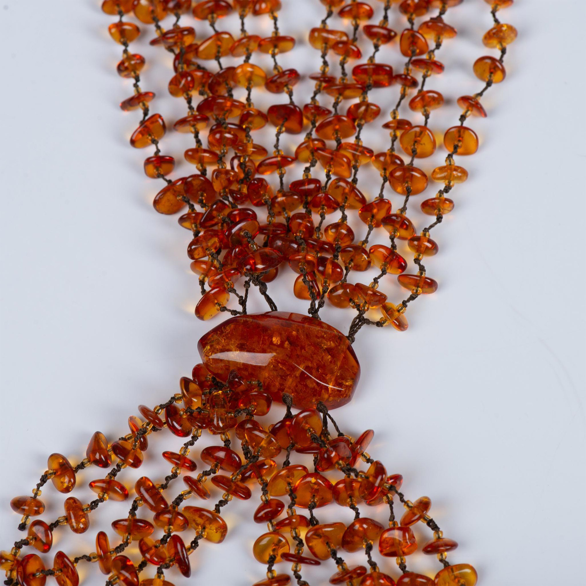 Russian Amber 6 Strand Necklace with Solid Stone Pendant - Image 3 of 4
