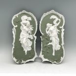 2pc Neoclassical Sage Green Wall Plaques, Nude Ladies