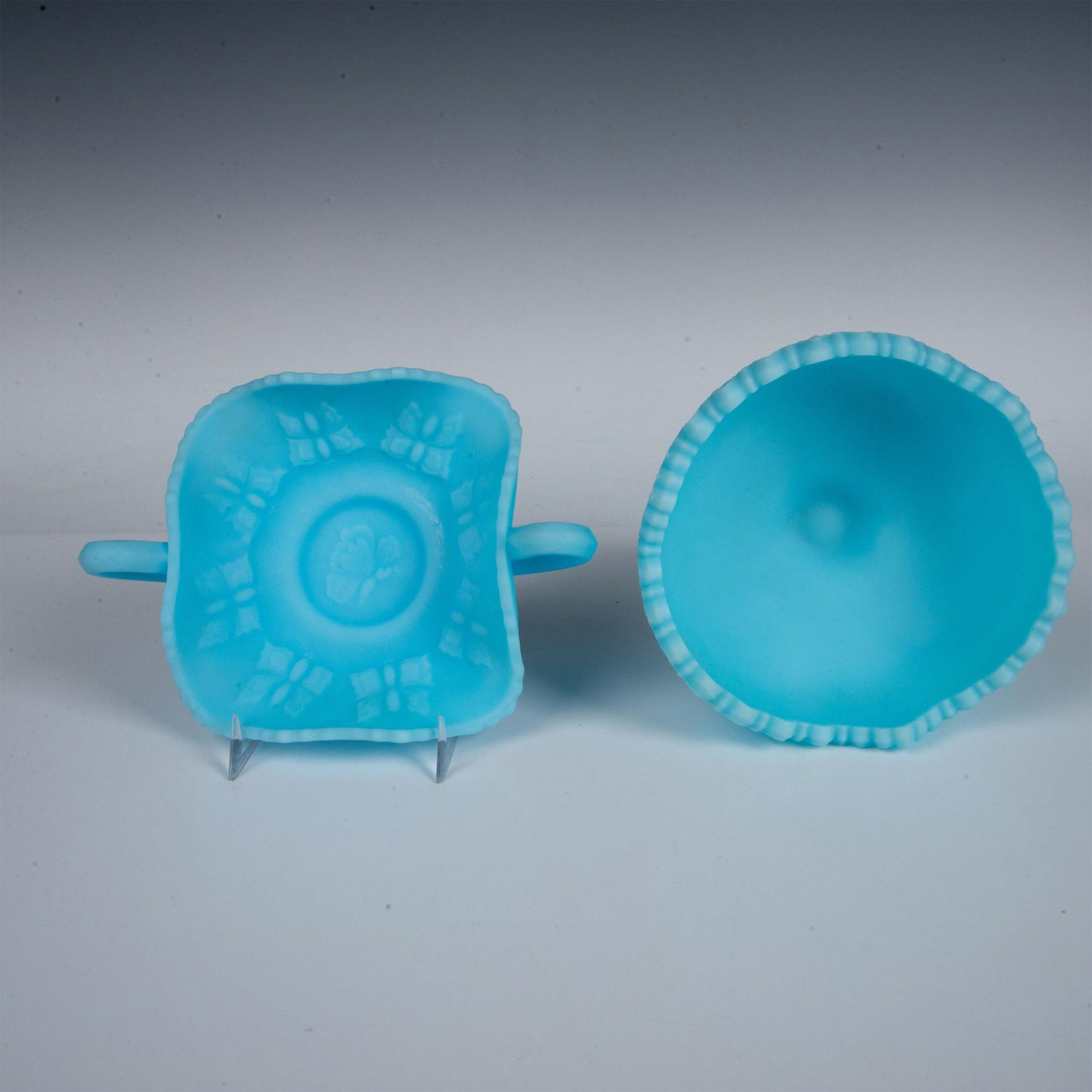 2pc Fenton Blue Satin Glass Serving Dishes - Image 3 of 4