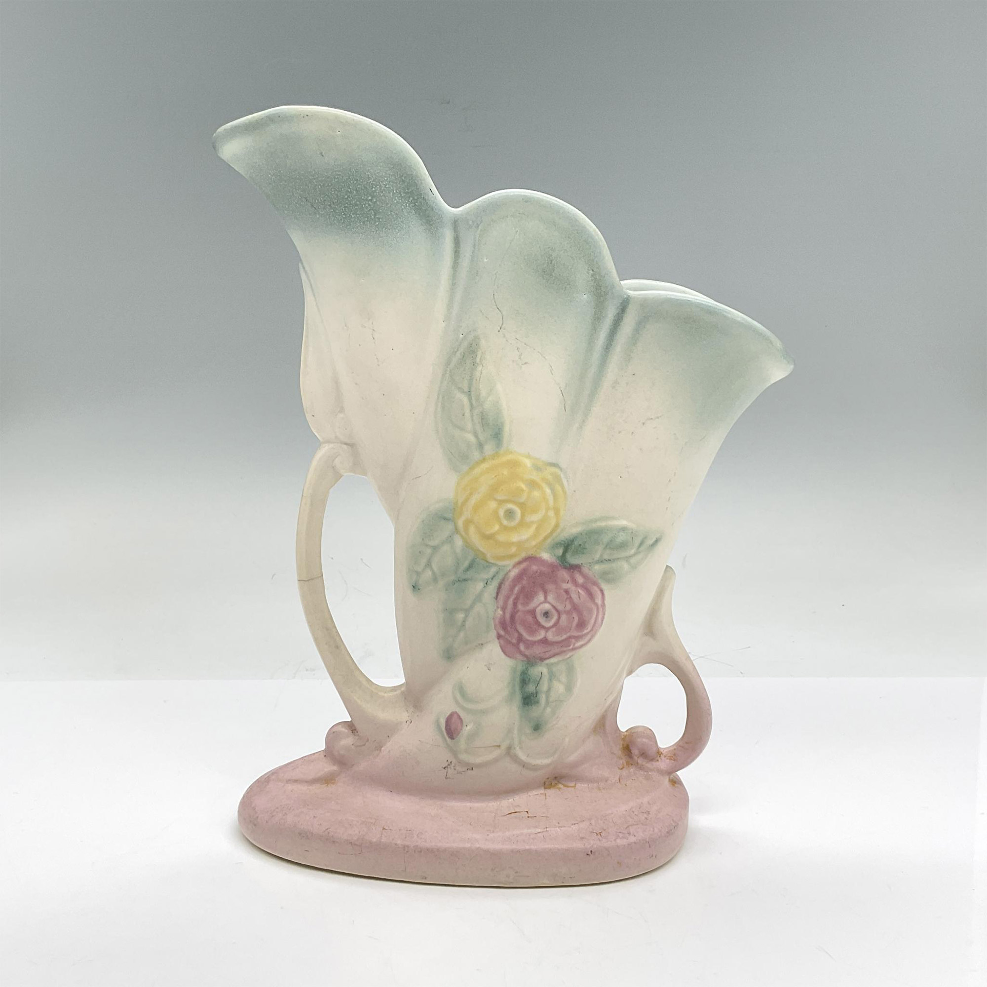 Vintage Hull Pottery Cornucopia Vase, Flowers