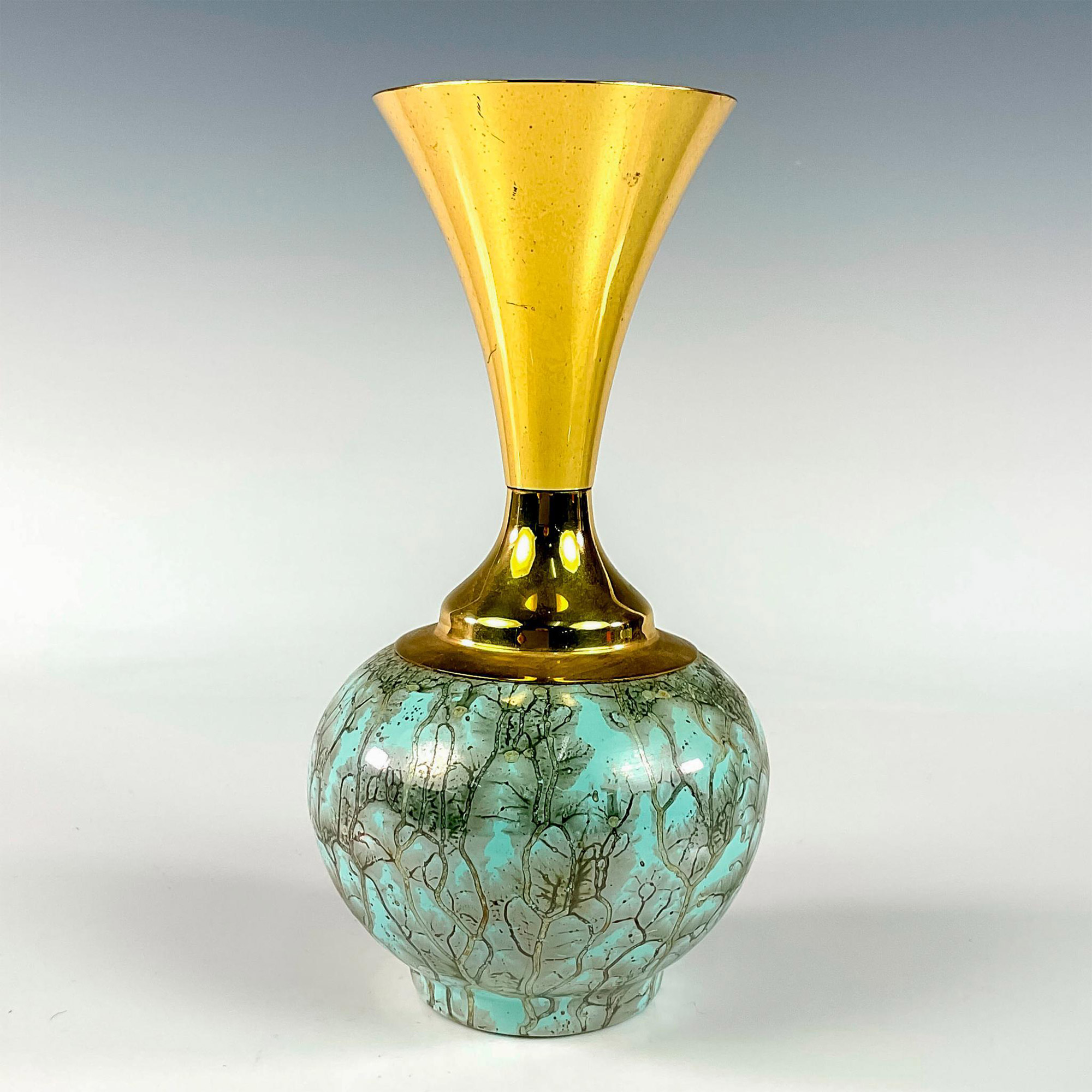 Mid-Century Modern Delft Marbled Glaze Vase - Image 2 of 3