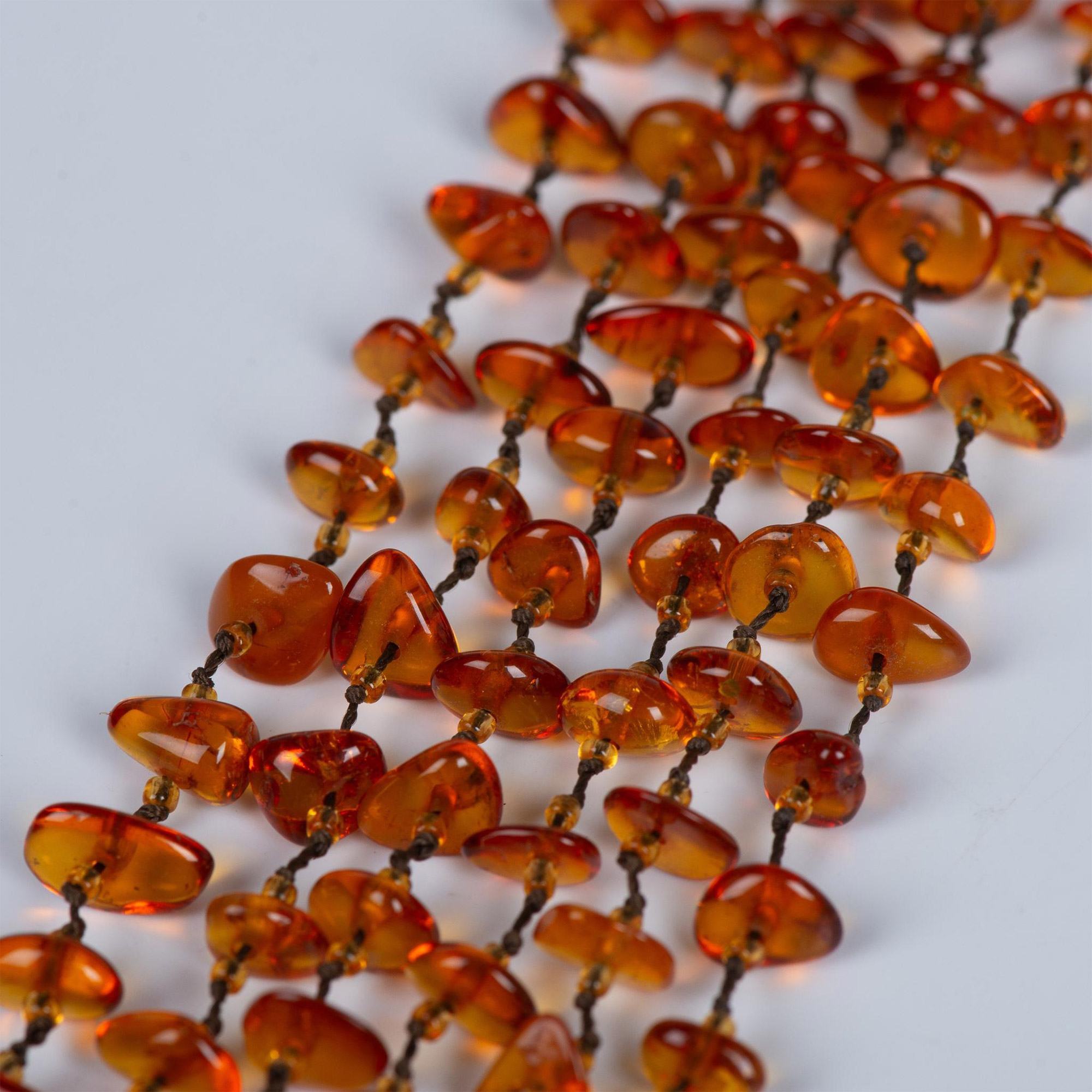 Russian Amber 6 Strand Necklace with Solid Stone Pendant - Image 4 of 4