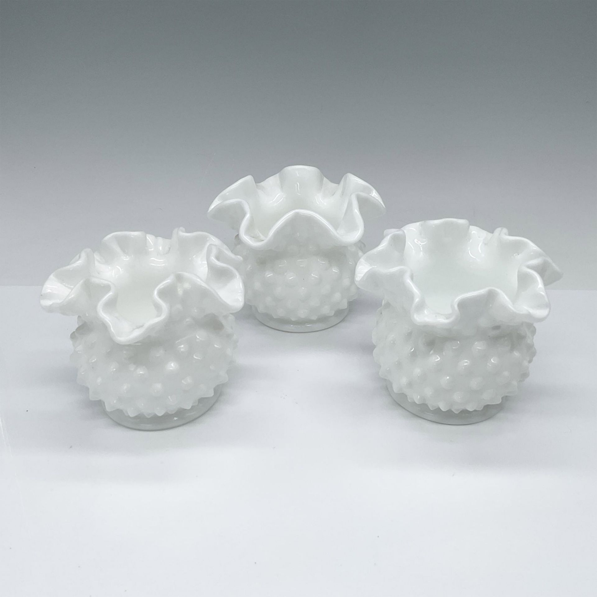 3pc Fenton Hobnail Milk Glass Vases - Image 2 of 3