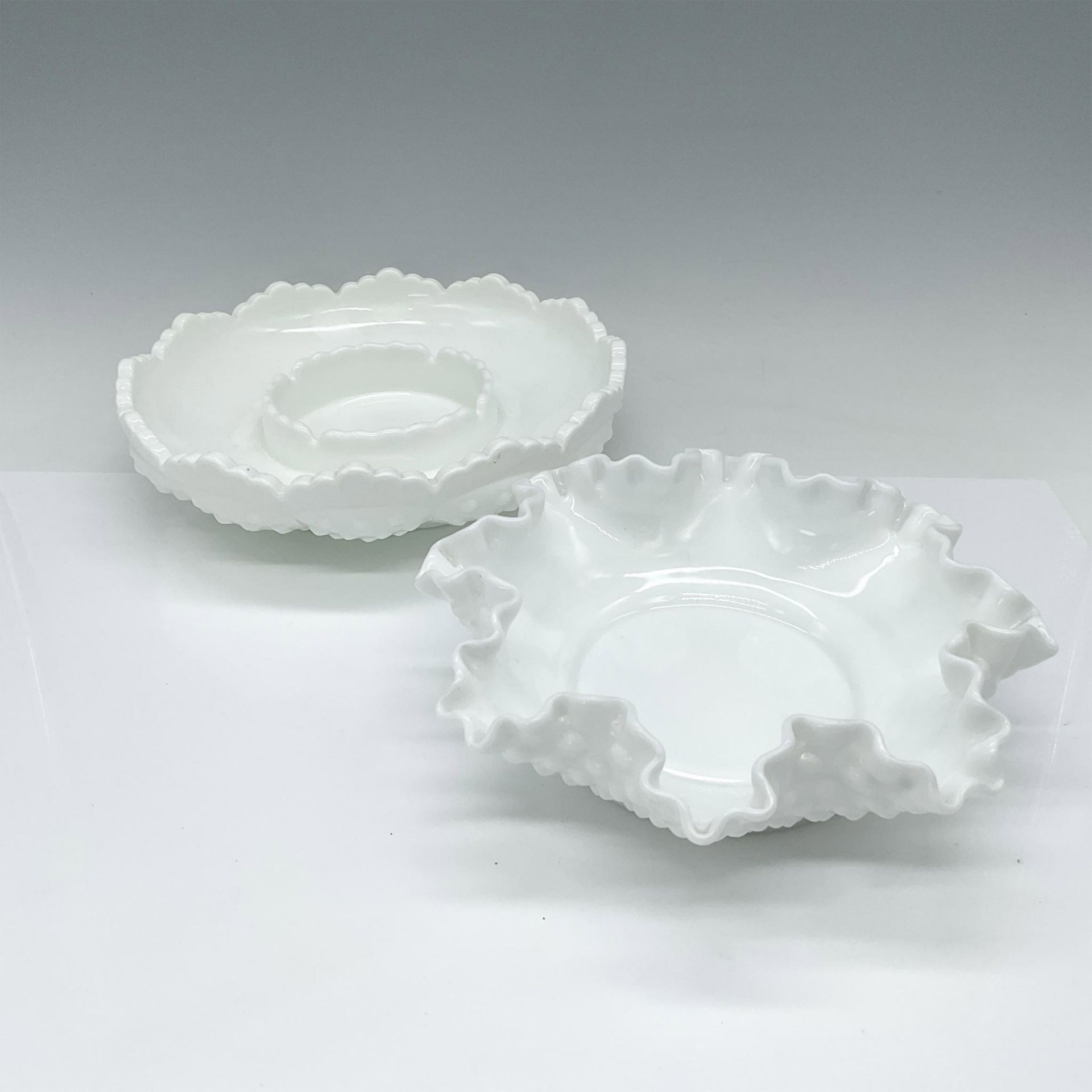 2pc Fenton Hobnail Milk Glass Dishes