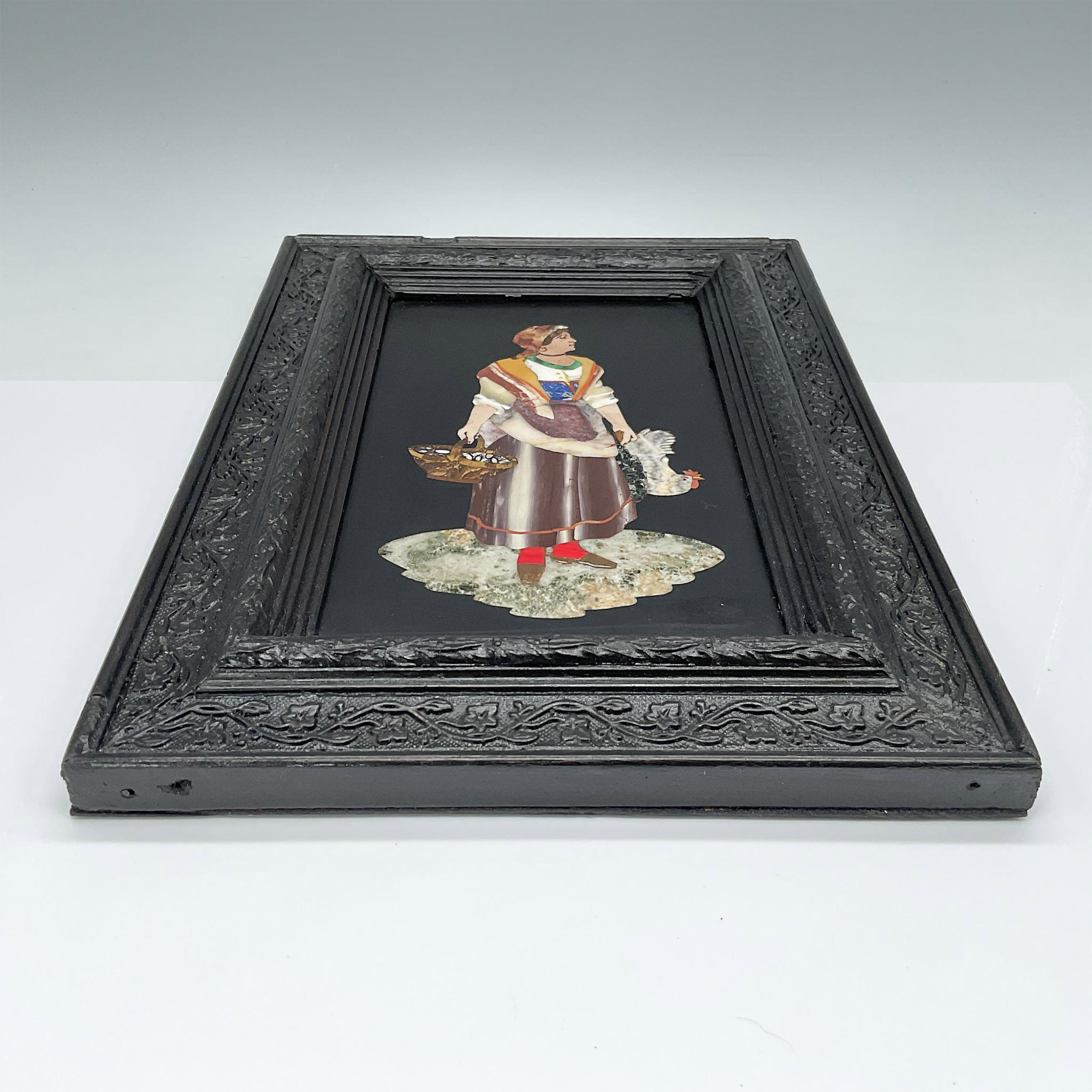 Antique Framed Pietra Dura Plaque, Lady with Chicken - Image 4 of 5