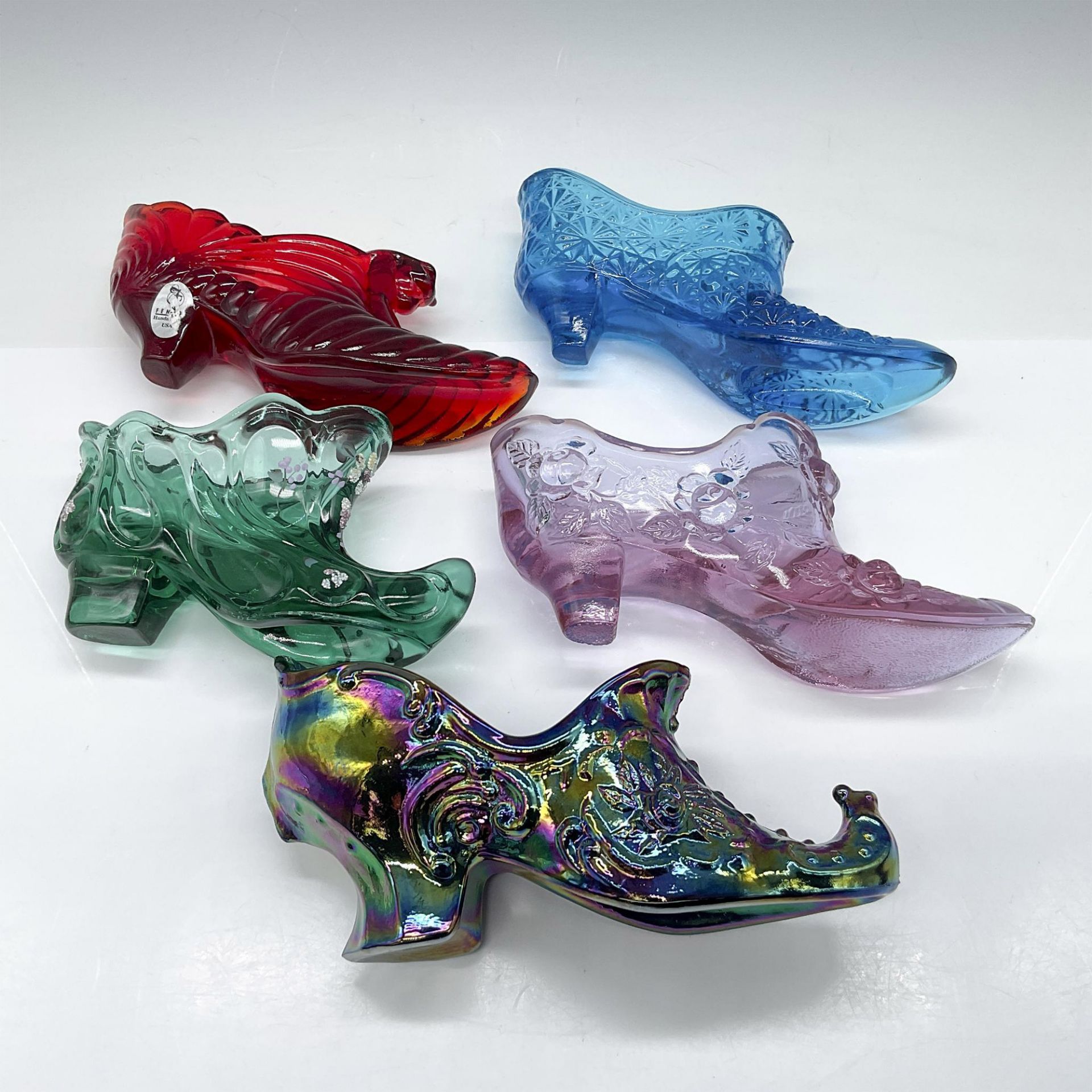 5pc Vintage Color Glass Shoes/Slippers, Fenton and Mosser - Image 4 of 4
