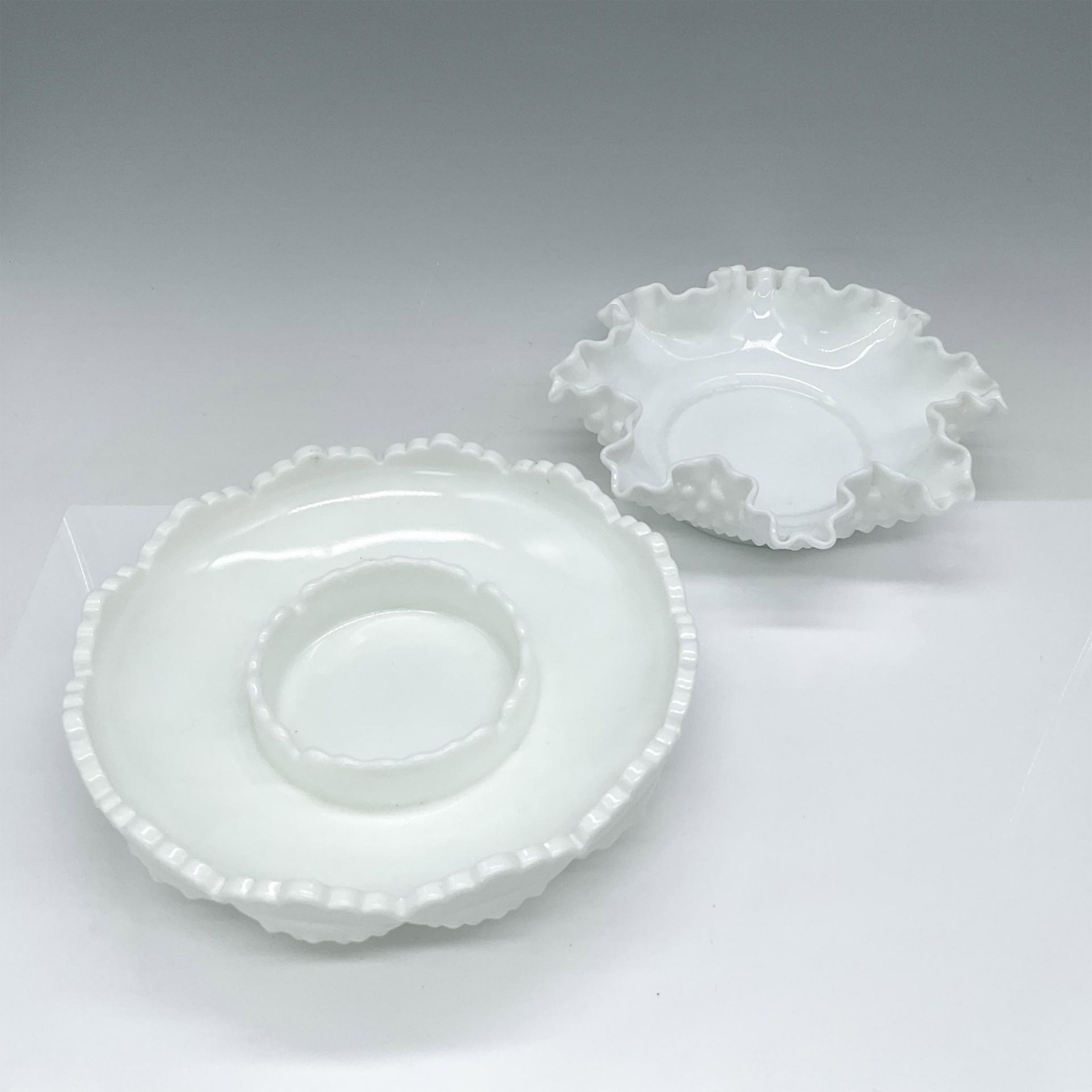 2pc Fenton Hobnail Milk Glass Dishes - Bild 2 aus 3