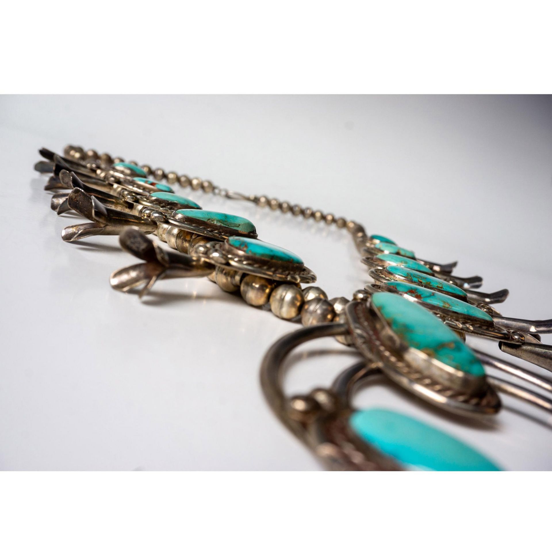 Navajo Sterling Squash Blossom Necklace - Image 3 of 5