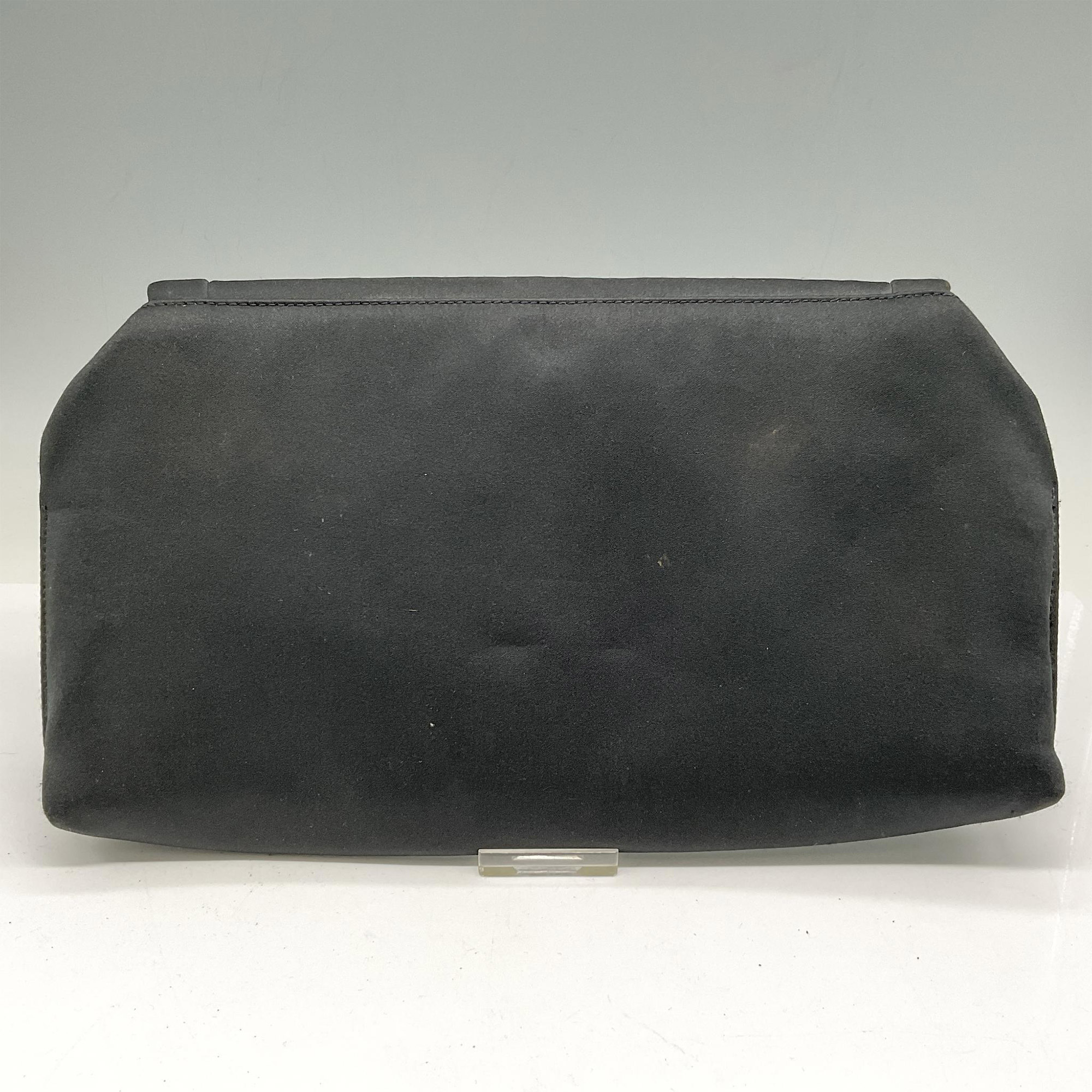 Rodo Black Satin Evening Clutch Bag with Brooch - Image 2 of 3