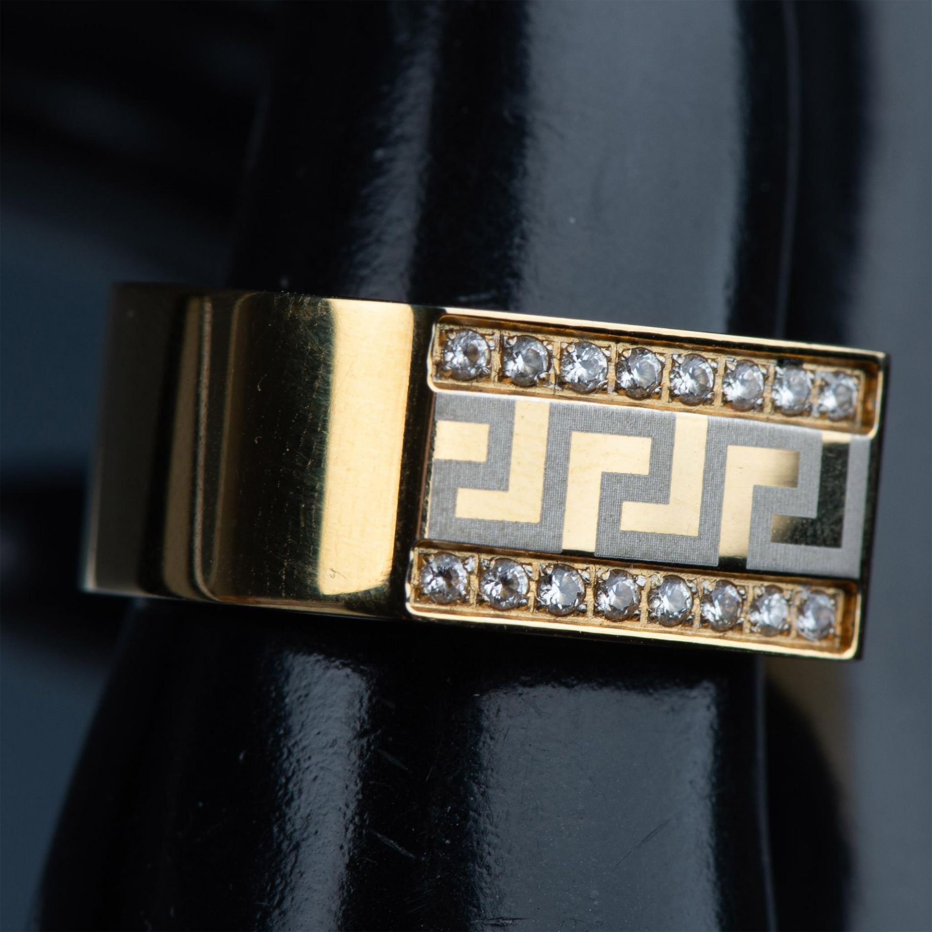Bold Gold Tone Stainless Steel CZ Greek Key Ring - Image 5 of 6