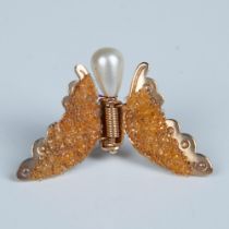 Cute Gold Metal Faux Pearl Butterfly Clip-On Pin