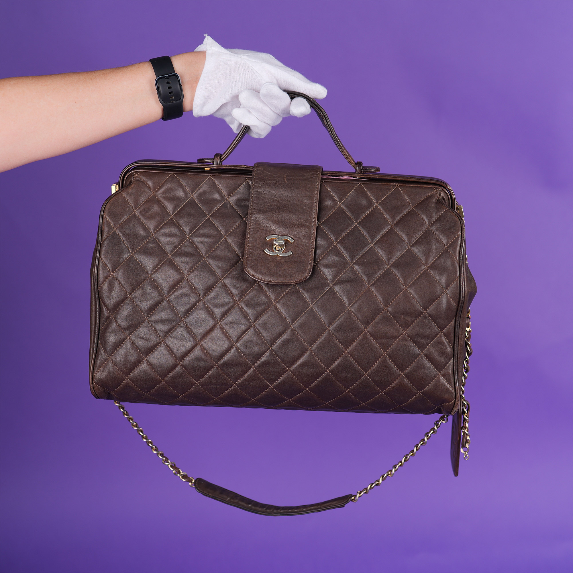 Authentic Chanel Brown Quilted Leather Large Doctor Bag - Image 5 of 13