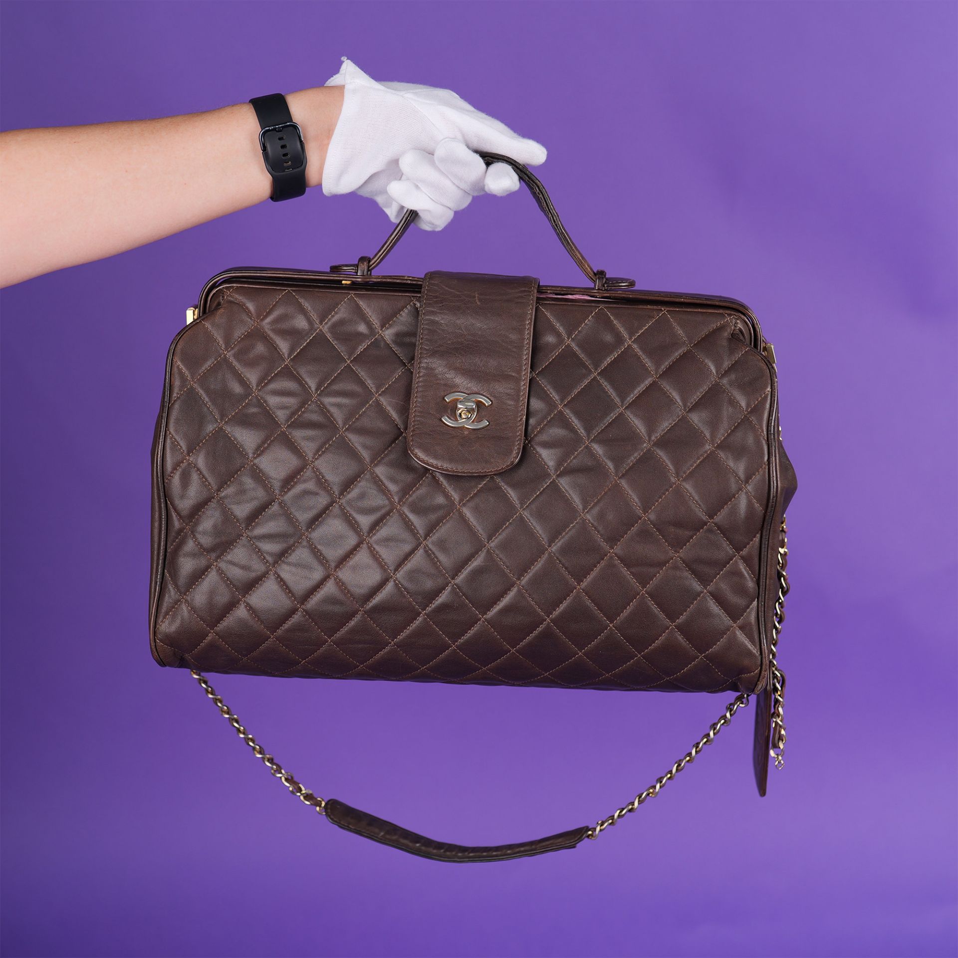 Authentic Chanel Brown Quilted Leather Large Doctor Bag - Bild 5 aus 13