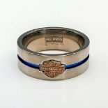 Harley Davidson Blue Stripe Titanium & Sterling Silver Ring