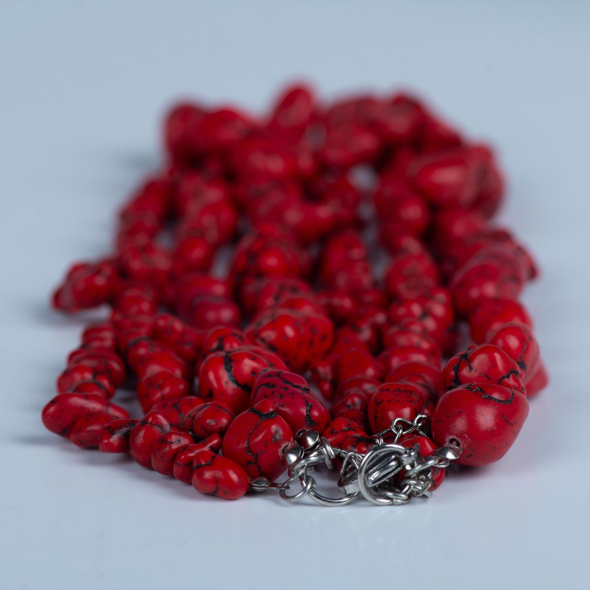 Bright Three-Strand Red Stone Necklace - Image 6 of 6