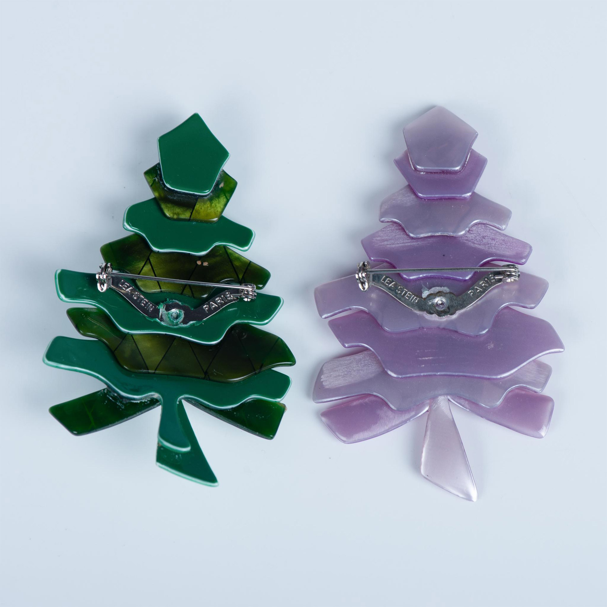 2pc Lea Stein Lavender Purple & Green Tree Pins - Image 2 of 6