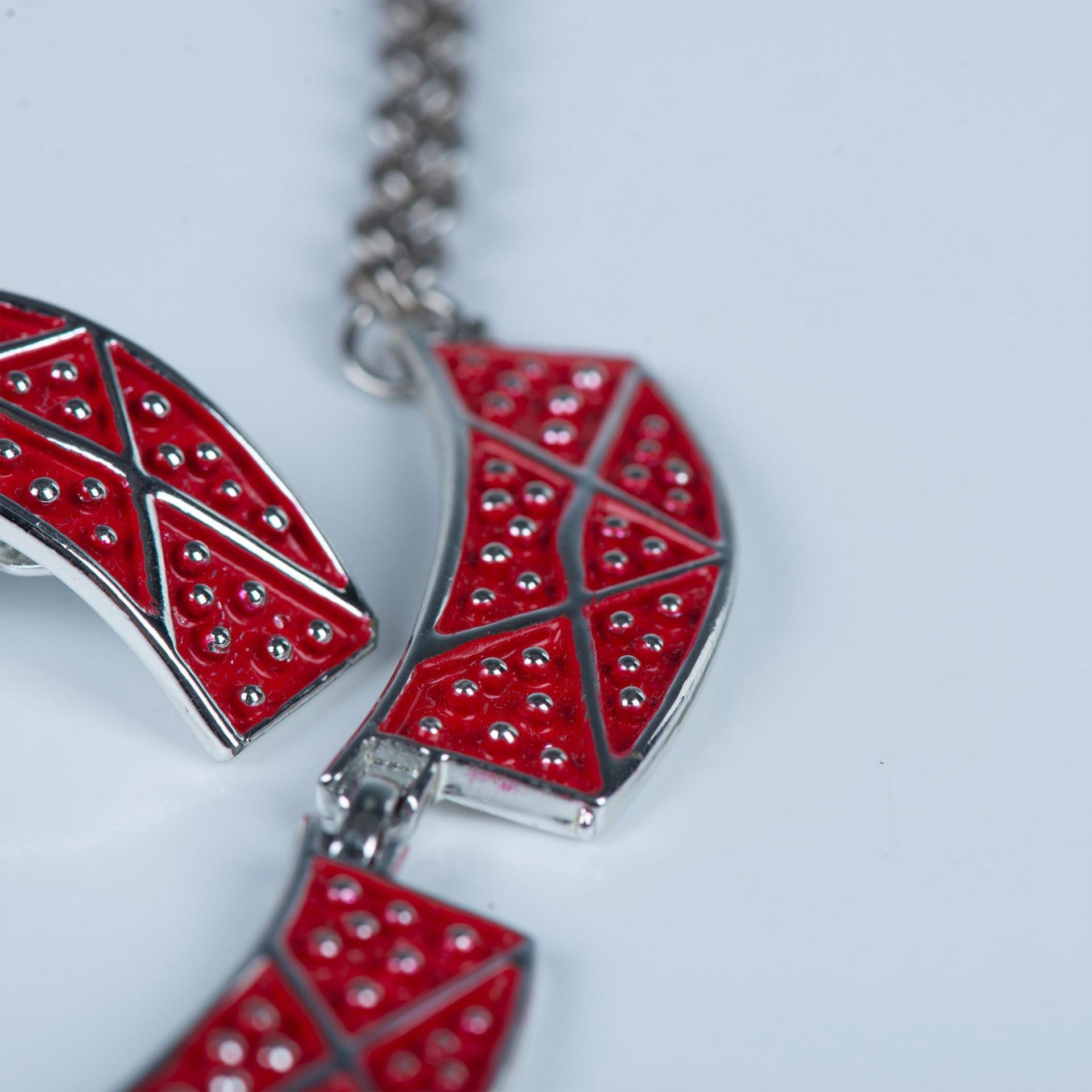 Cute Red Enamel Silver Metal Choker & Clip-On Earrings Set - Image 3 of 3